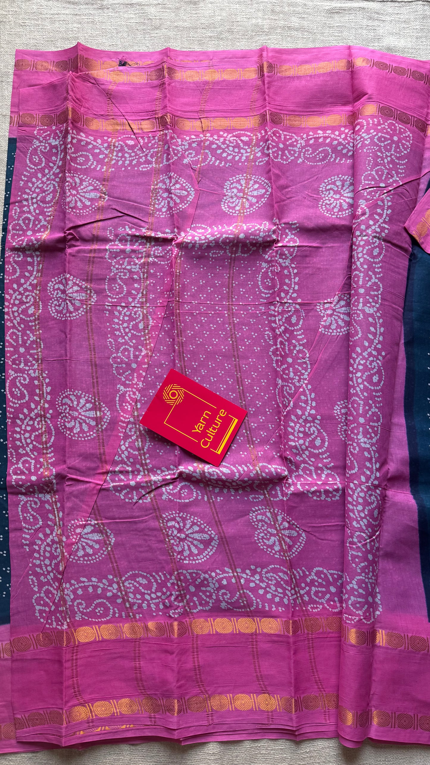 Peacock blue with pink contrast border, kattuchayam dyed madurai sungudi cotton saree - YCCOTNMSFE84