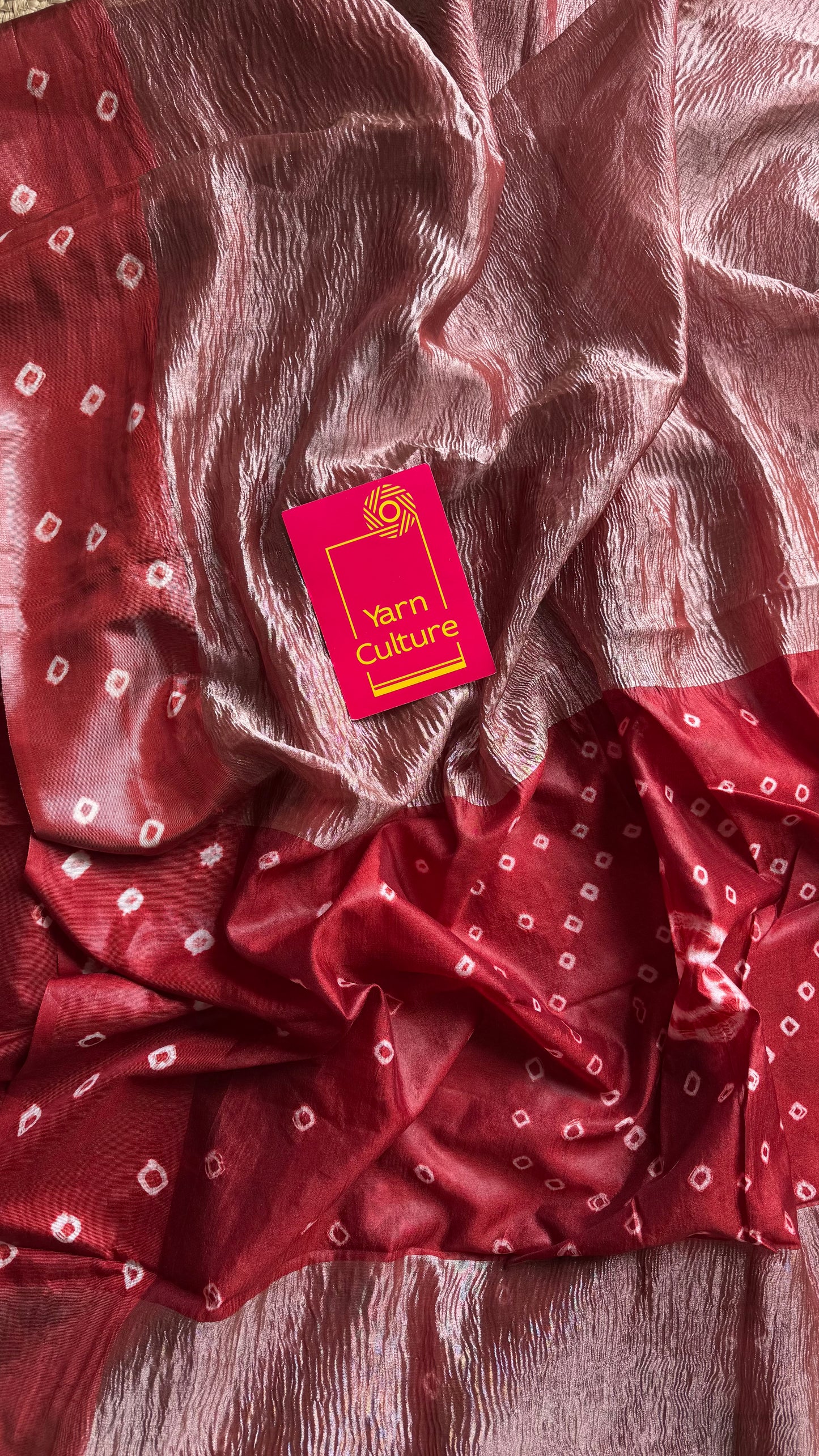 Reddish brown in crushed tissue, with bandhni borders in art silk - YCBLFE21