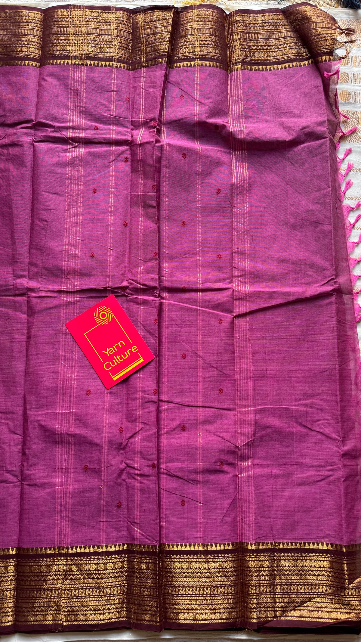 Berry pink with maroon zari border chettinad cotton saree - YCCOTNCKSE13
