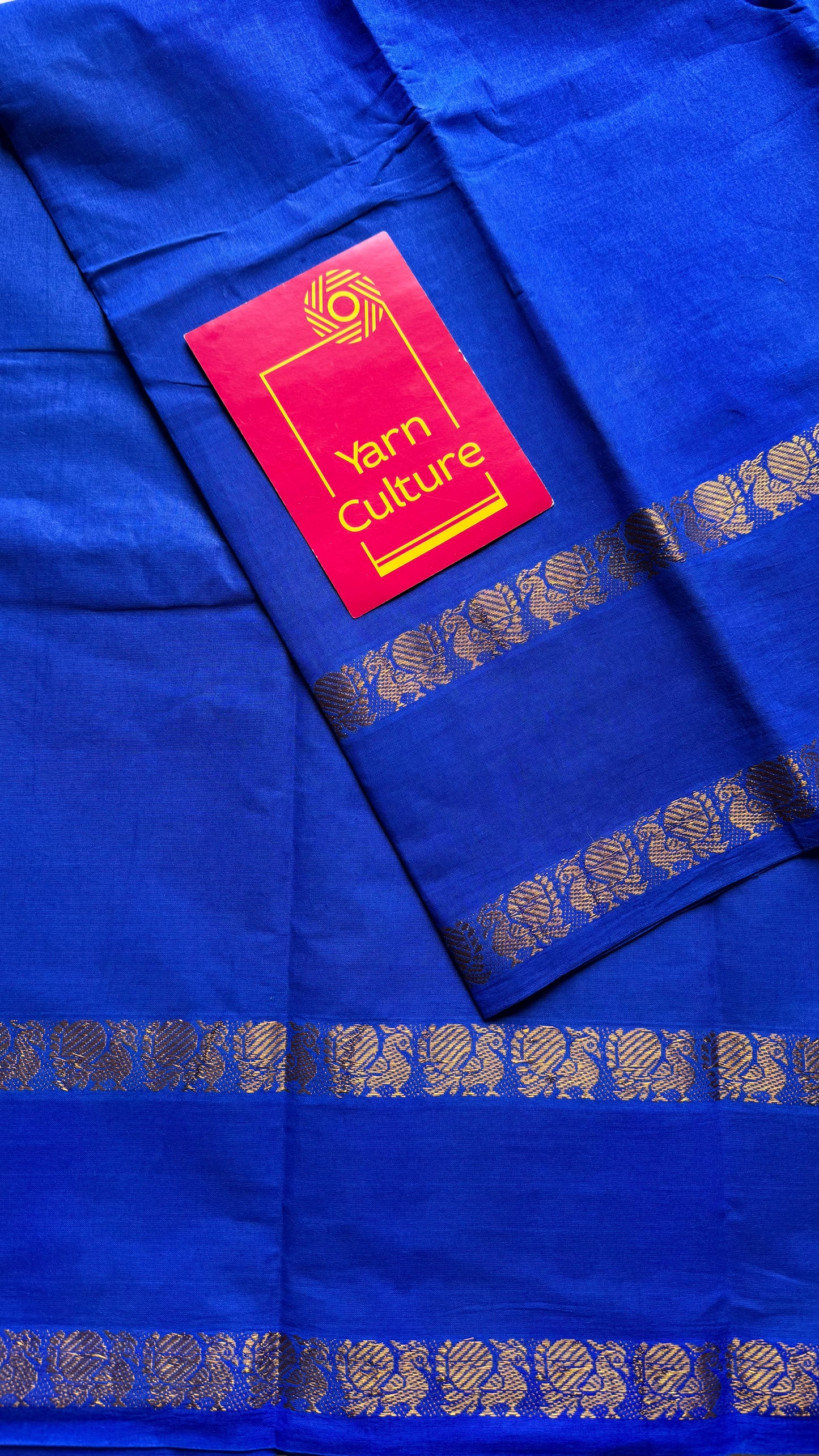 Electric blue rettaipettu peacock gap border, kattuchayam dyed madurai cotton saree  - YCCOTNMSJUL01