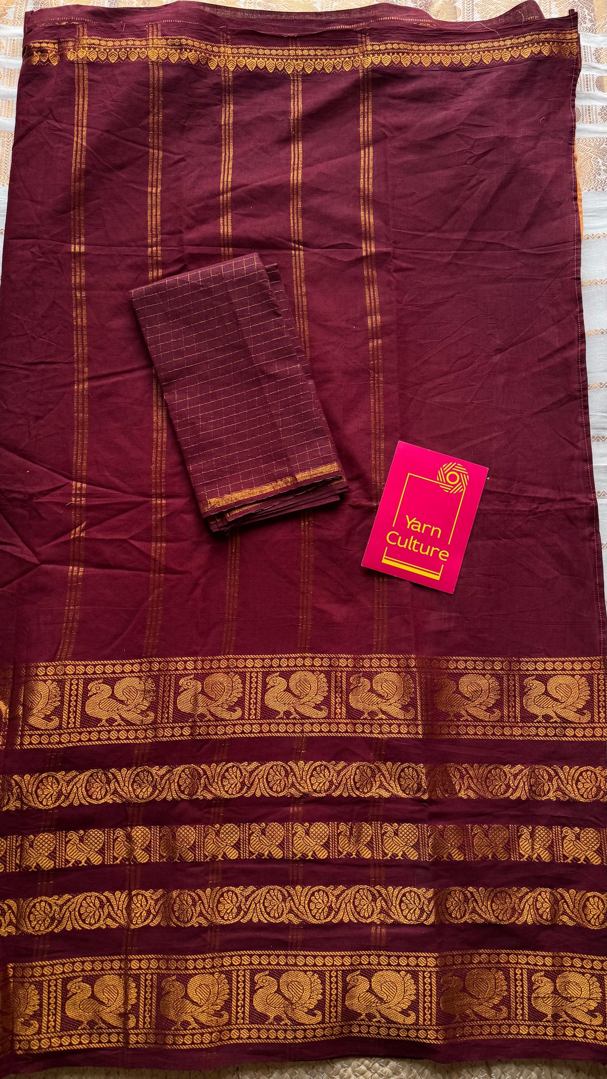 Maroon with light orange, sungudi and chettinad cotton half and half saree - YCCOTNIDOC130