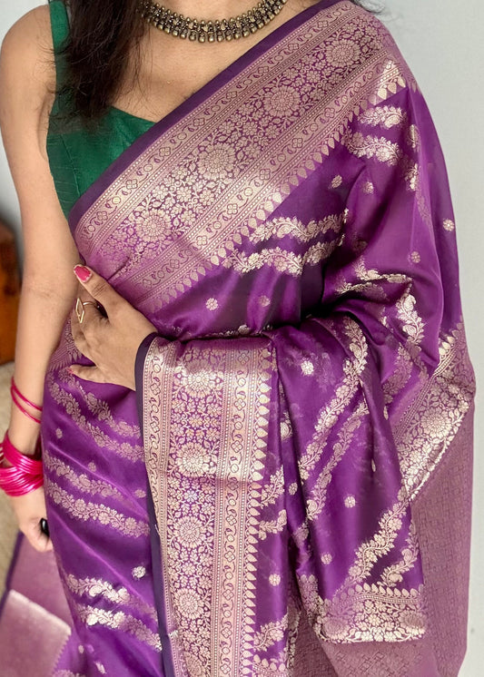 Purple floral zari, Banarasi semi-georgette - YCDESE15