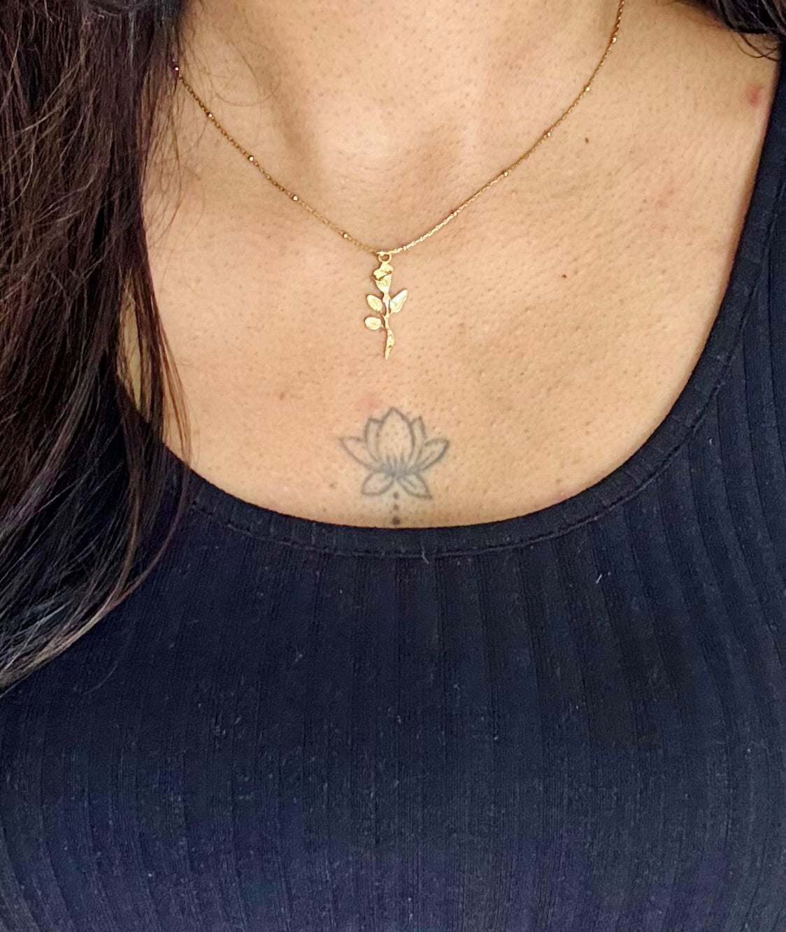 Gold plated chain, rose pendant - YCGPC247