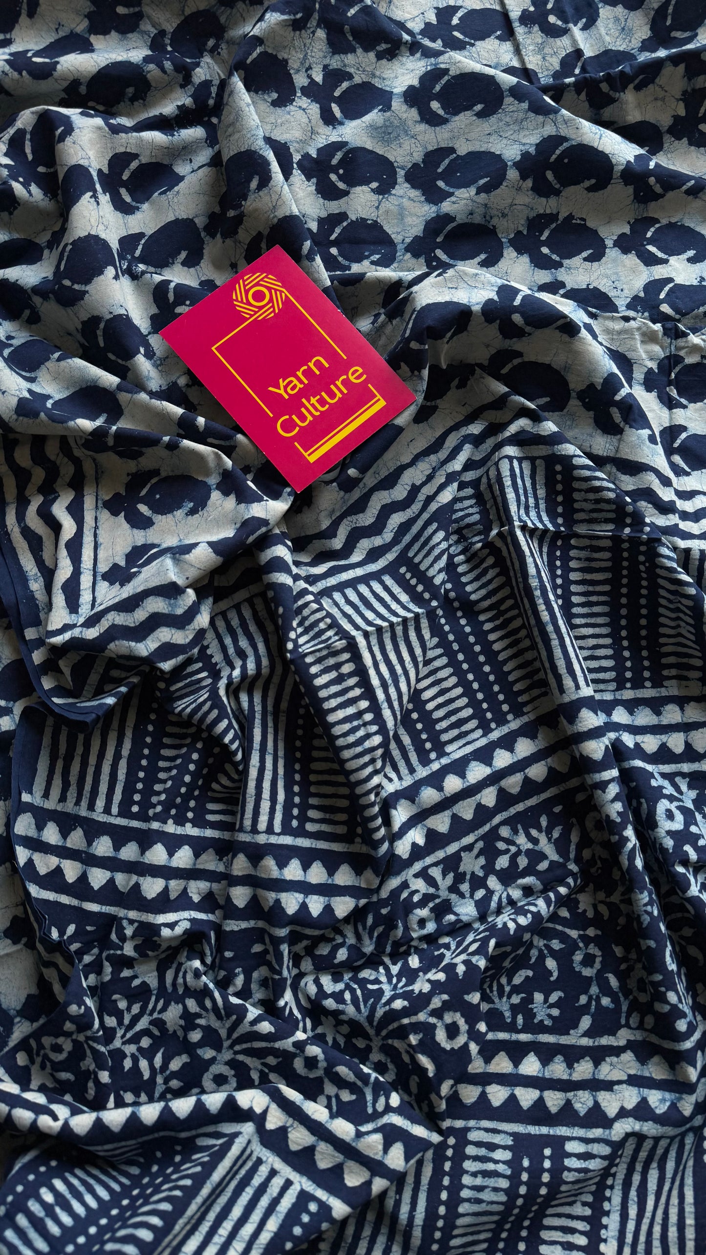 Beige with indigo paisley motifs, block printed soft cotton saree - YCTORCMA10
