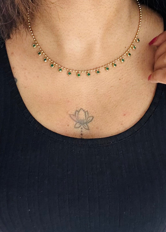 Gold plated chain, green multi stones - YCGPC408