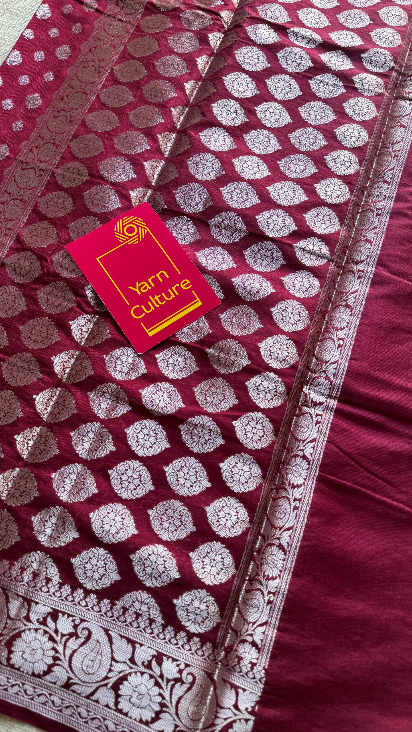 Maroon, silver buttas and zari, Banarasi semi-silk - YCDESE39