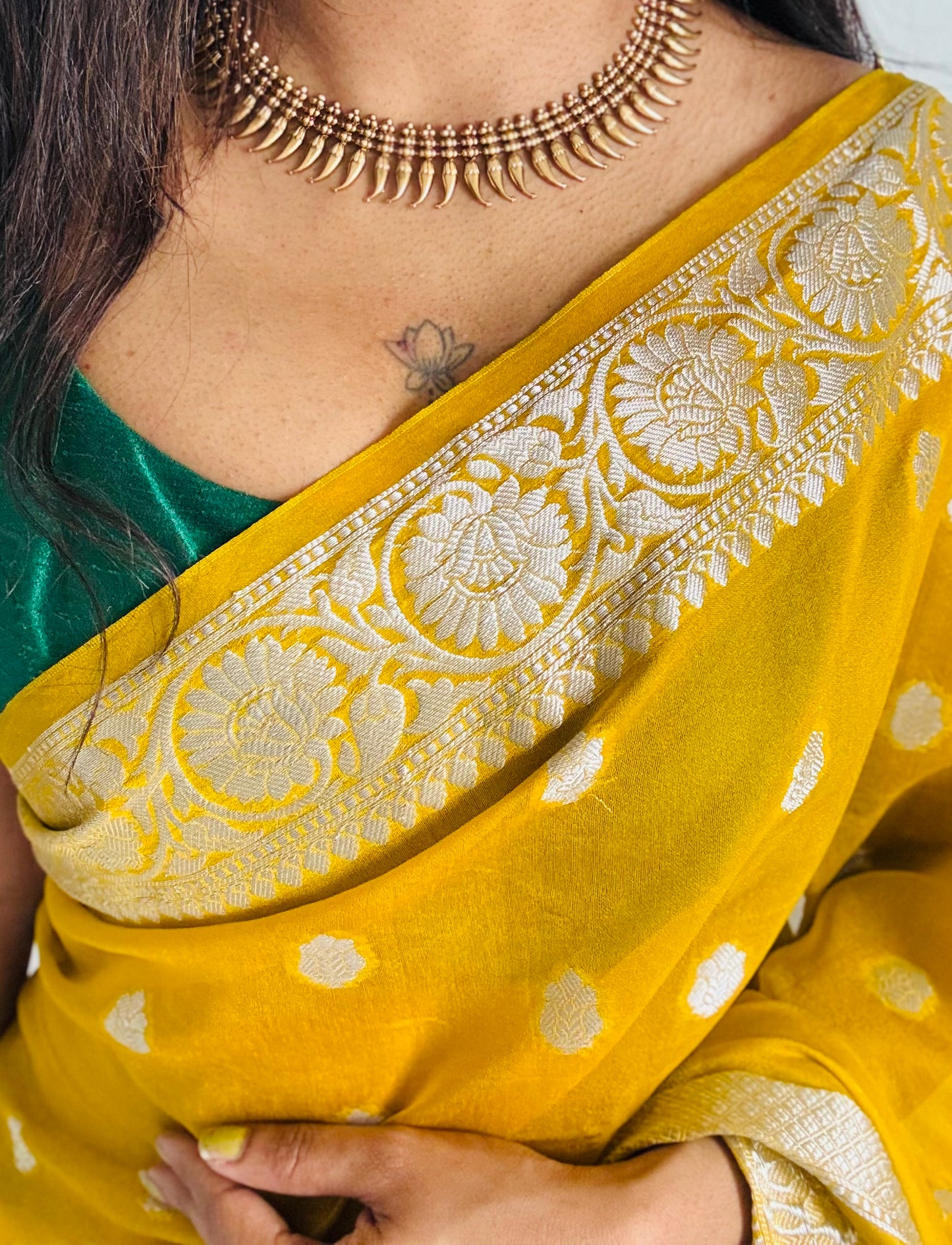 Matte finished mullamottu (bud shaped) neckpiece with earrings - YCGPNP679