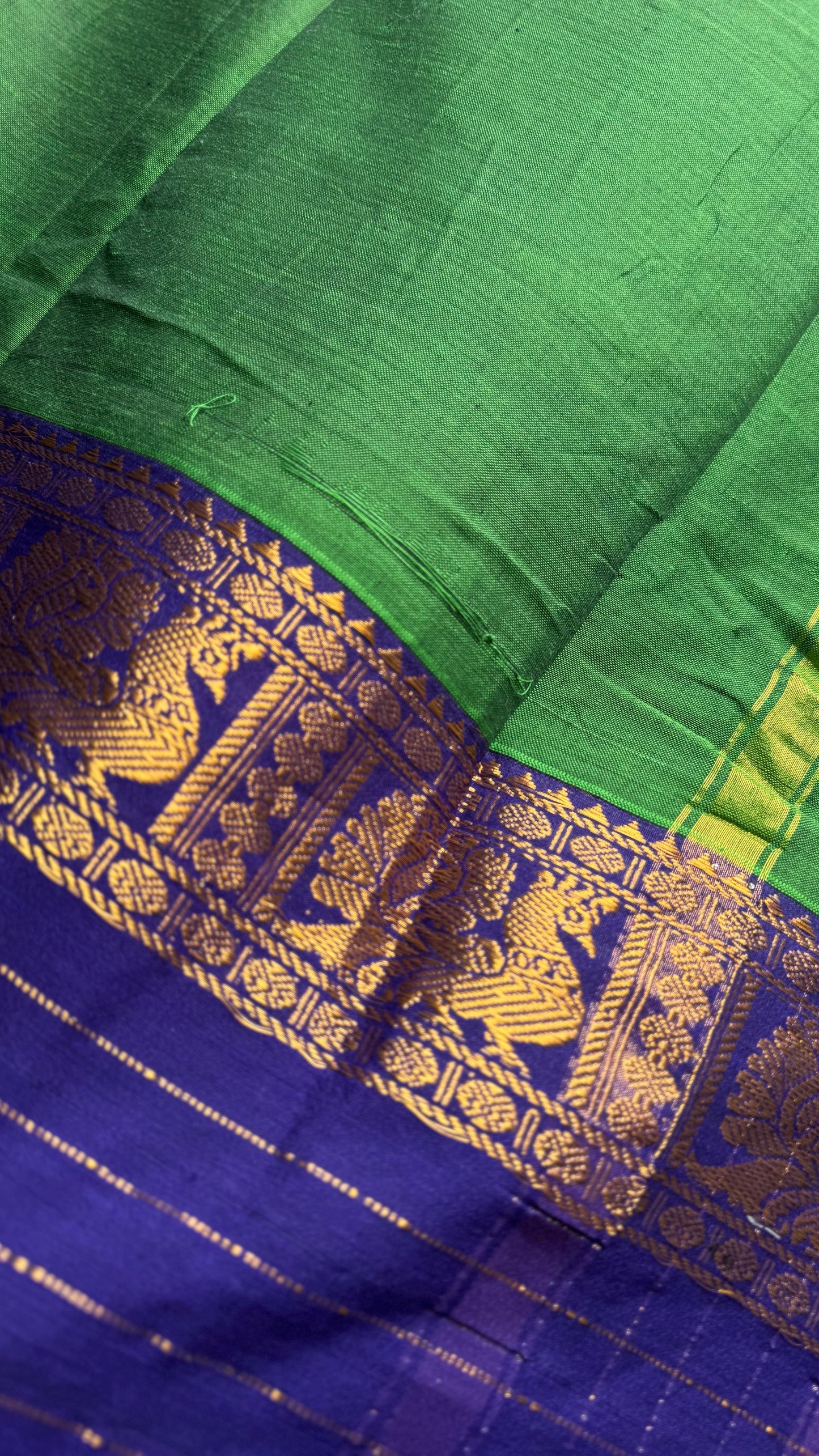 Green with blue border, premium narayanpet soft cotton - YCWOTDNPFE27