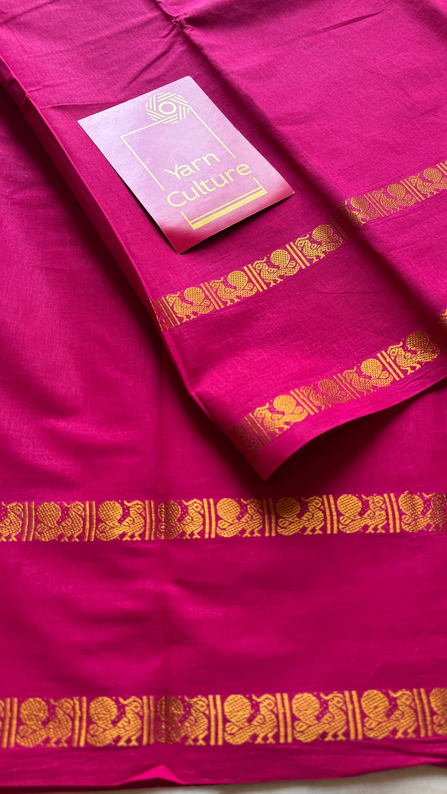 Hot pink rettaipettu peacock gap border, kattuchayam dyed madurai cotton saree  - YCCOTNMSAP101