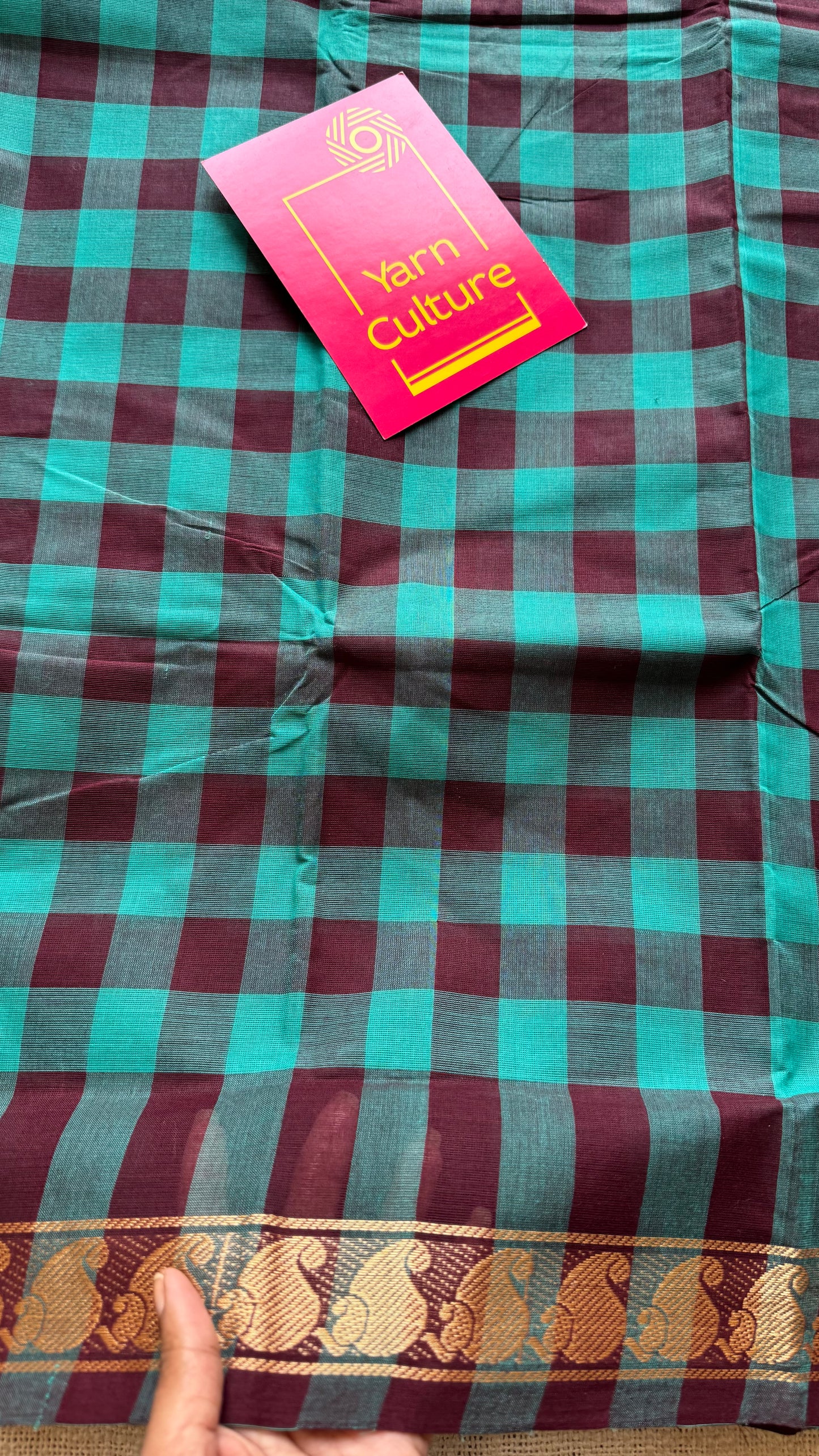 Multicolour Chettinad cotton saree with Paalum Pazhamum checks (Aqua Blue, Cyan & Brown) - YCCOTNCCFE151