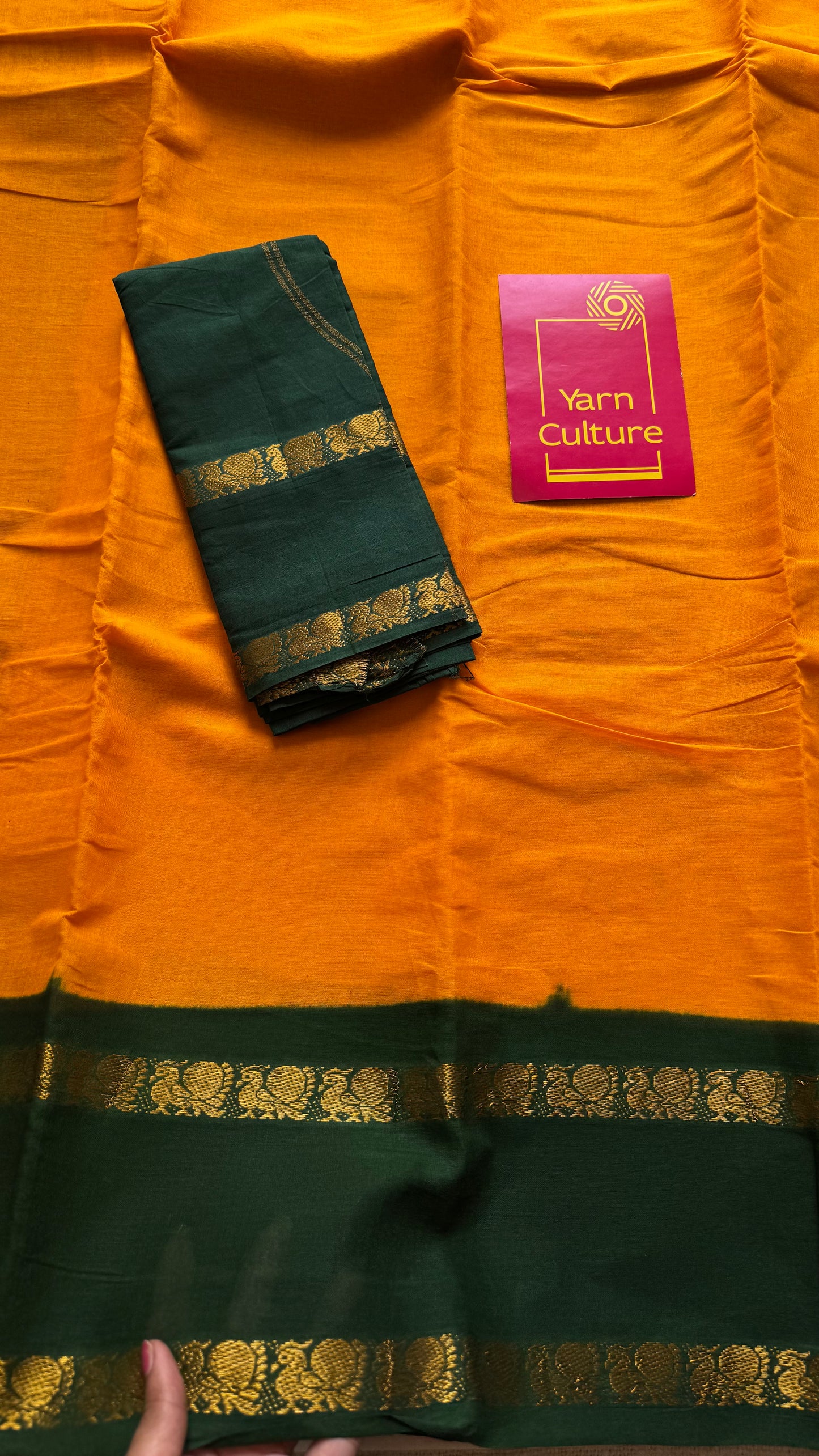 Yellow with green rettaipettu peacock double border, madurai soft cotton - YCCOTNMSAP206