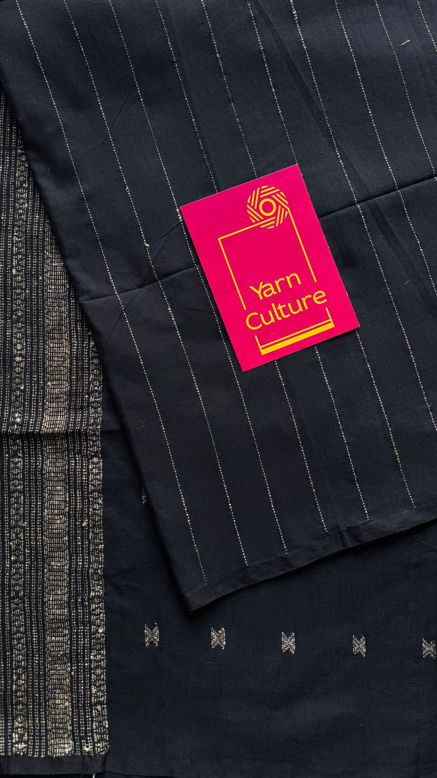 Black, bhujodi patterned soft khadi cotton saree - YCBCKCDE22