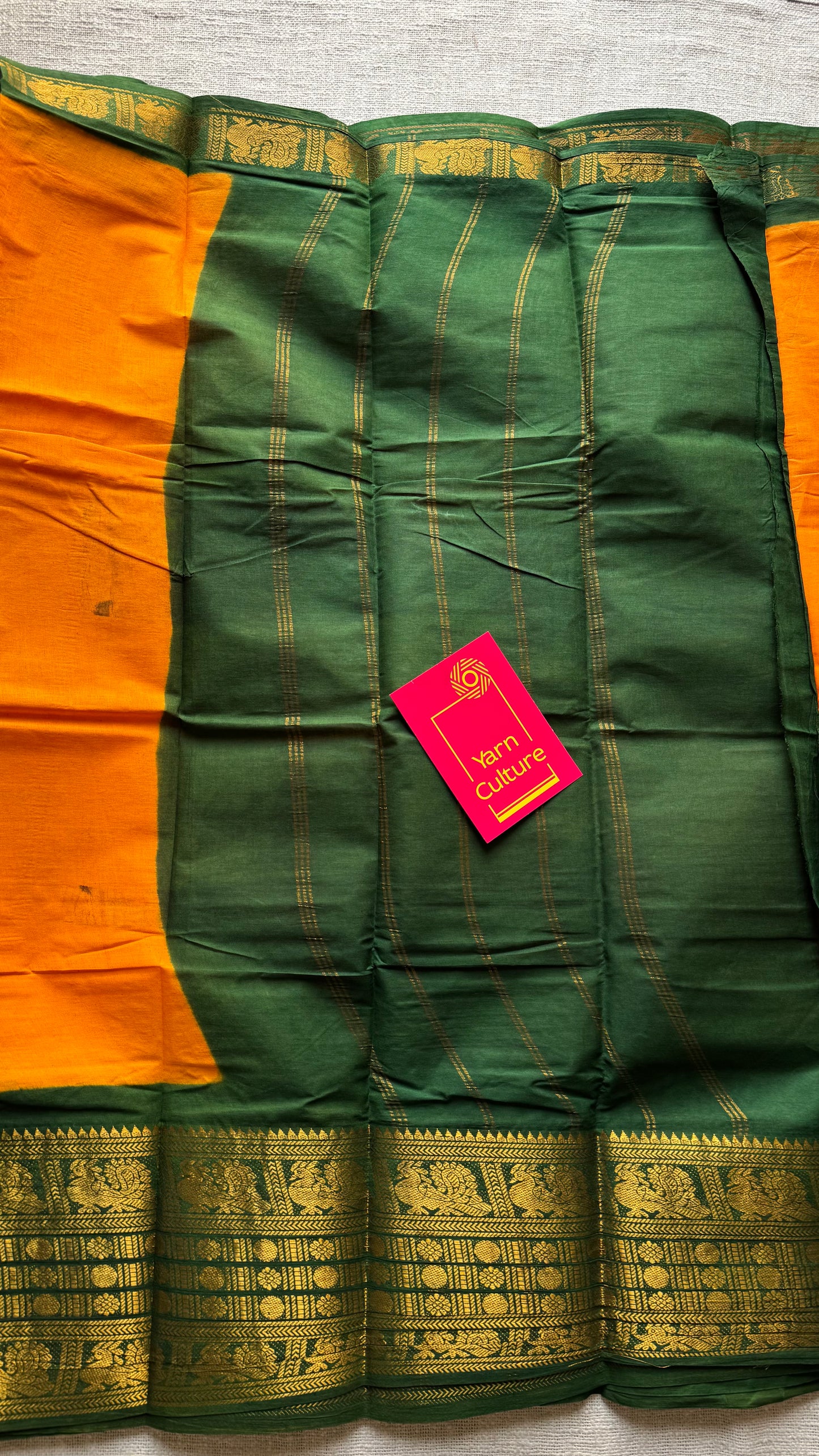 Mango yellow with green border, sungudi, madurai soft cotton - YCCOTNSUJA01