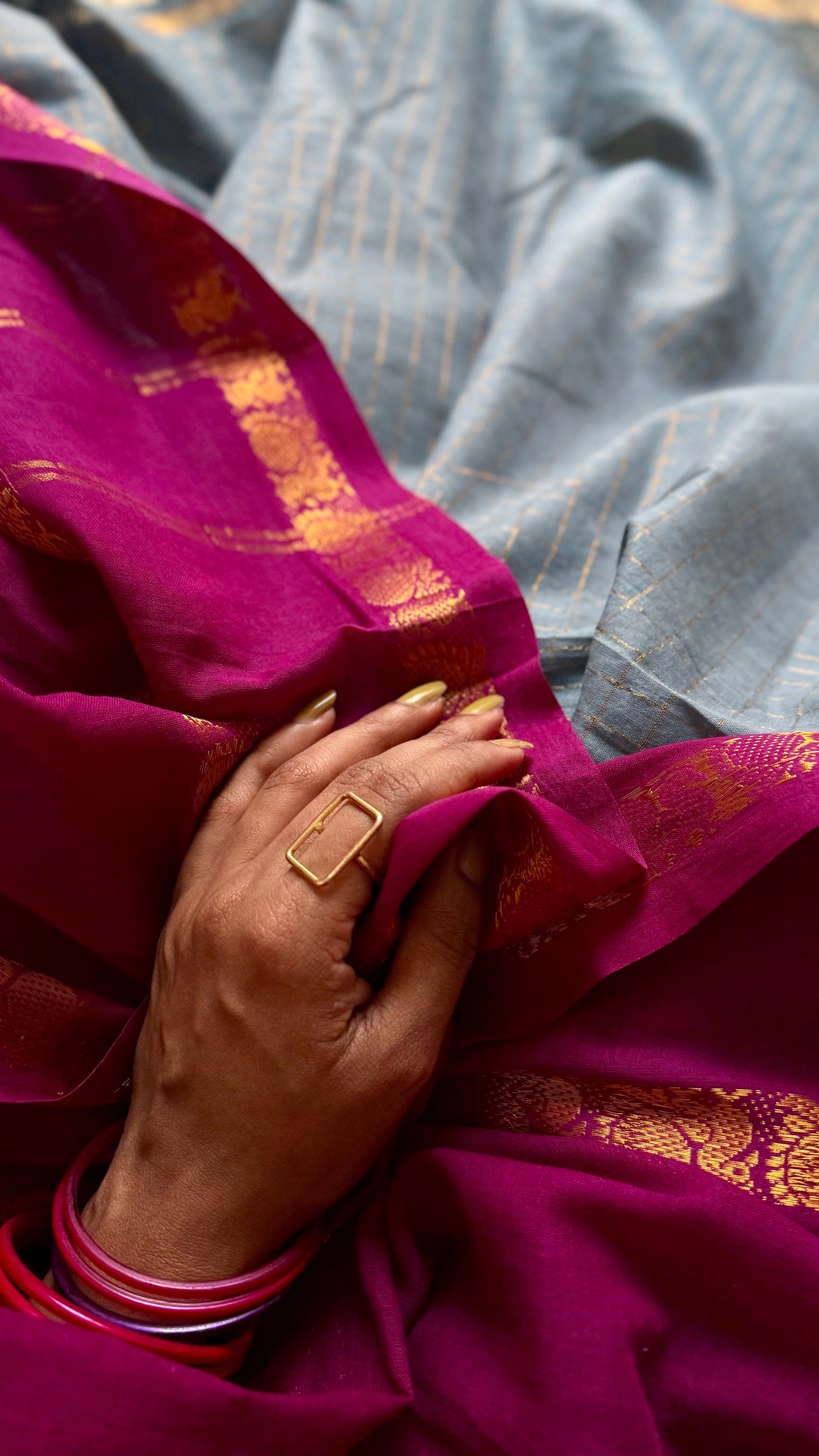 Mallinila (மல்லிநிலா): vaadamalli purple pink with grey, sungudi cotton - YCENOID13