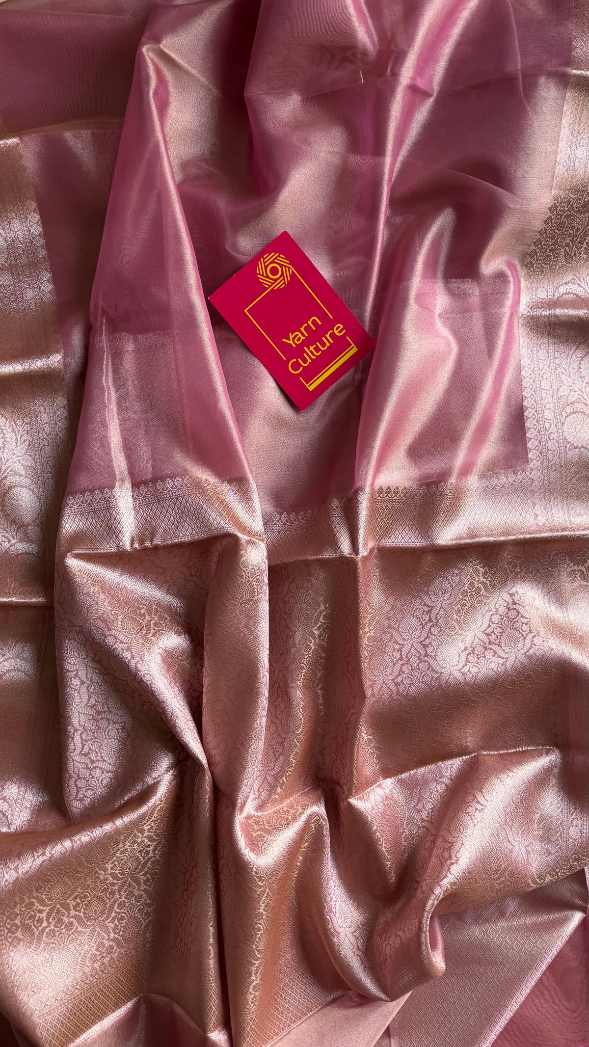 Pink tissue Banarasi saree with zari border - YCBLTOC90