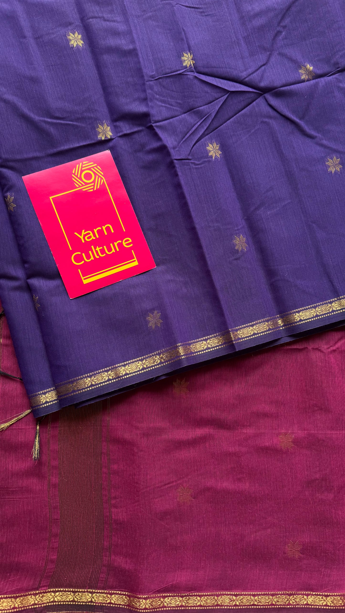 Purple with dark pink, gold buttas, semi maheshwari cotton silk - YCCOTNFEJUSM03