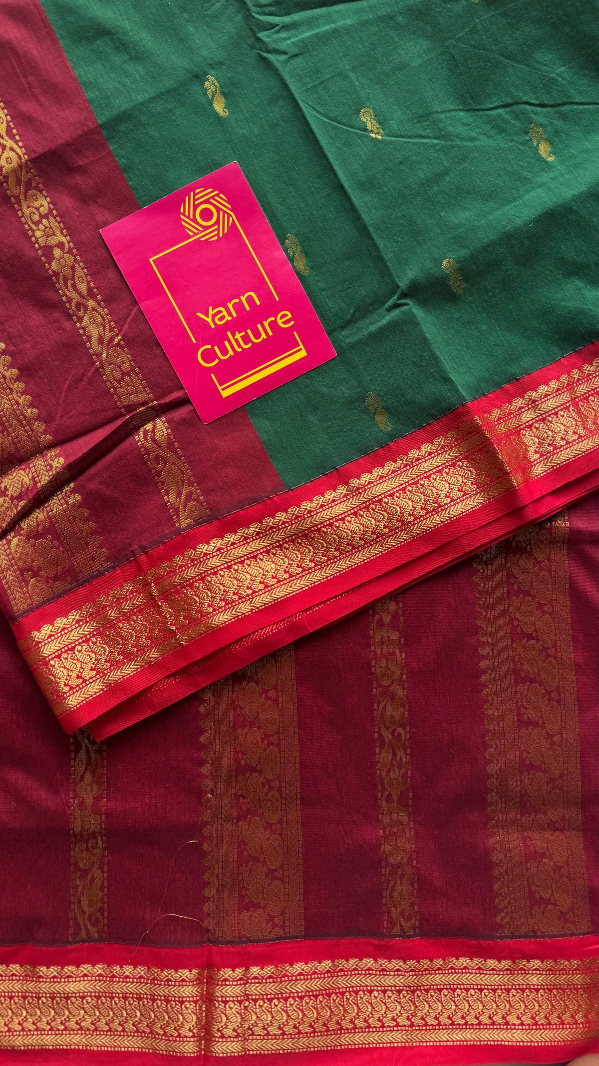 Green with red, cotton silk saree with zari border - YCCOTNKCOC108