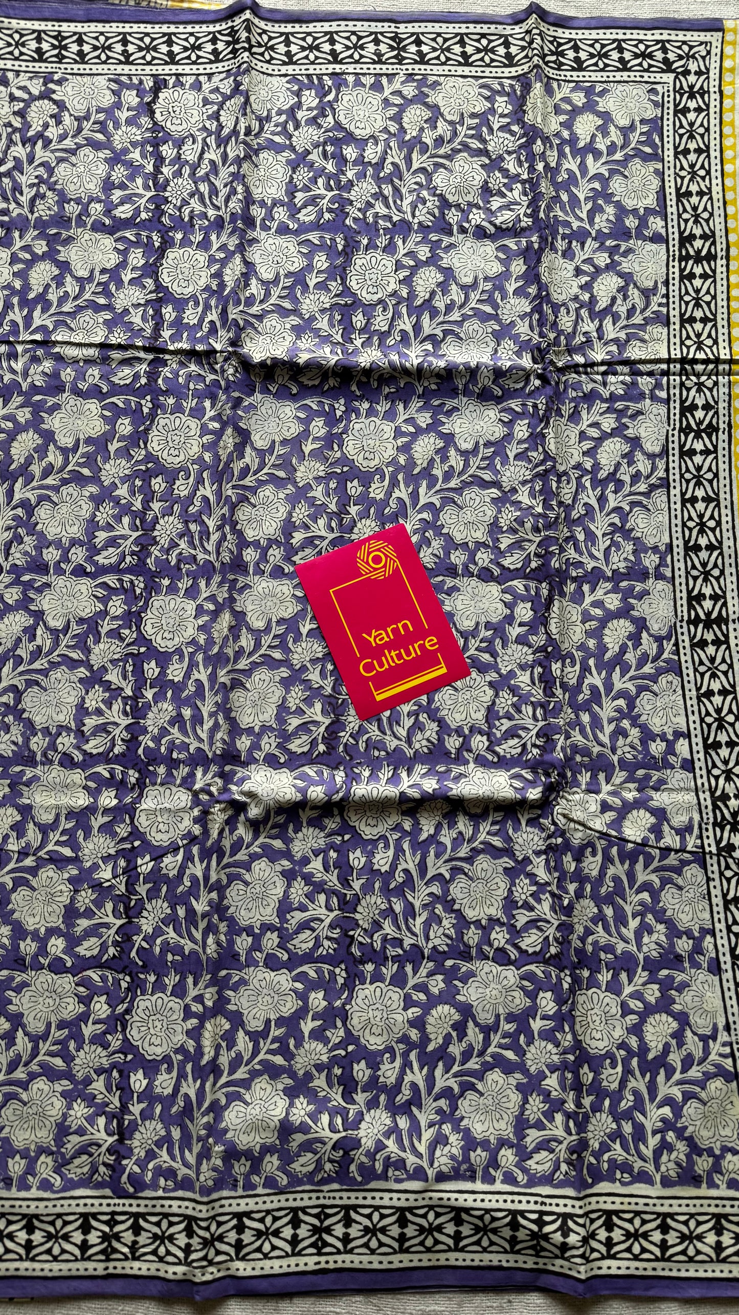 Purple with off white floral motifs, block printed soft cotton saree - YCTORCMA20