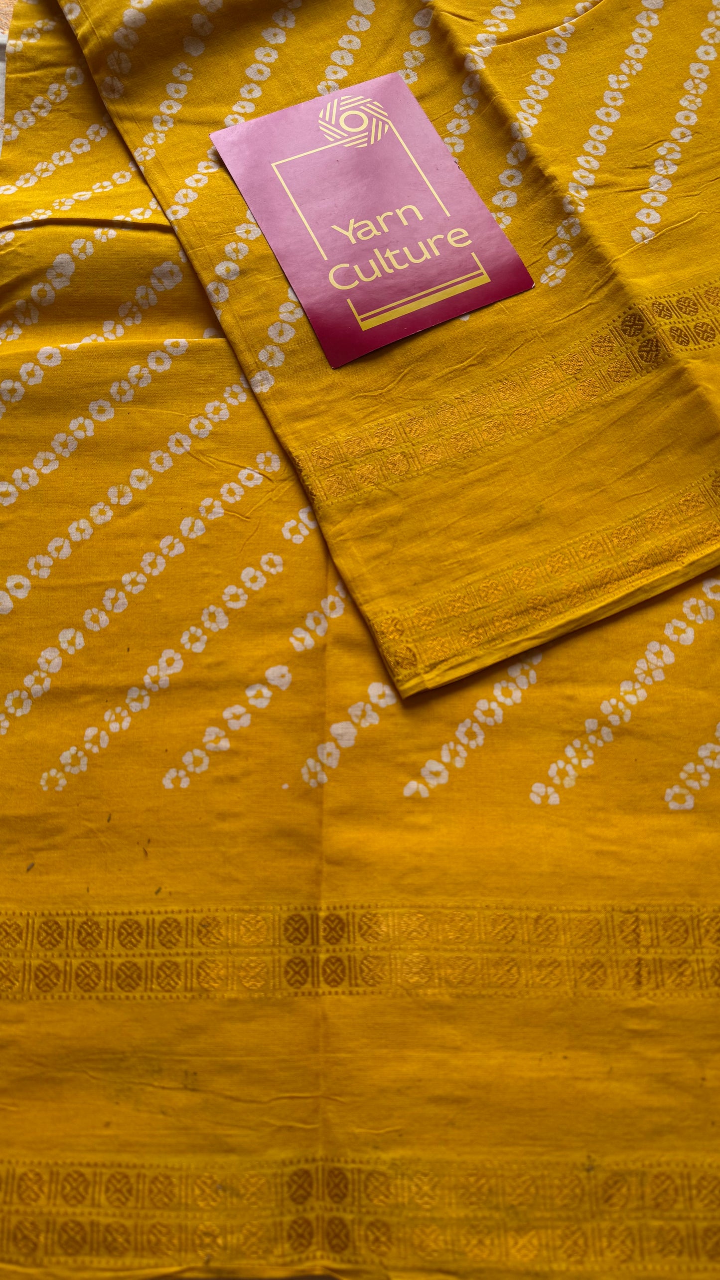 Yellow, wax dot printed sungudi, kattuchayam dyed madurai cotton - YCCOTNMSAP146
