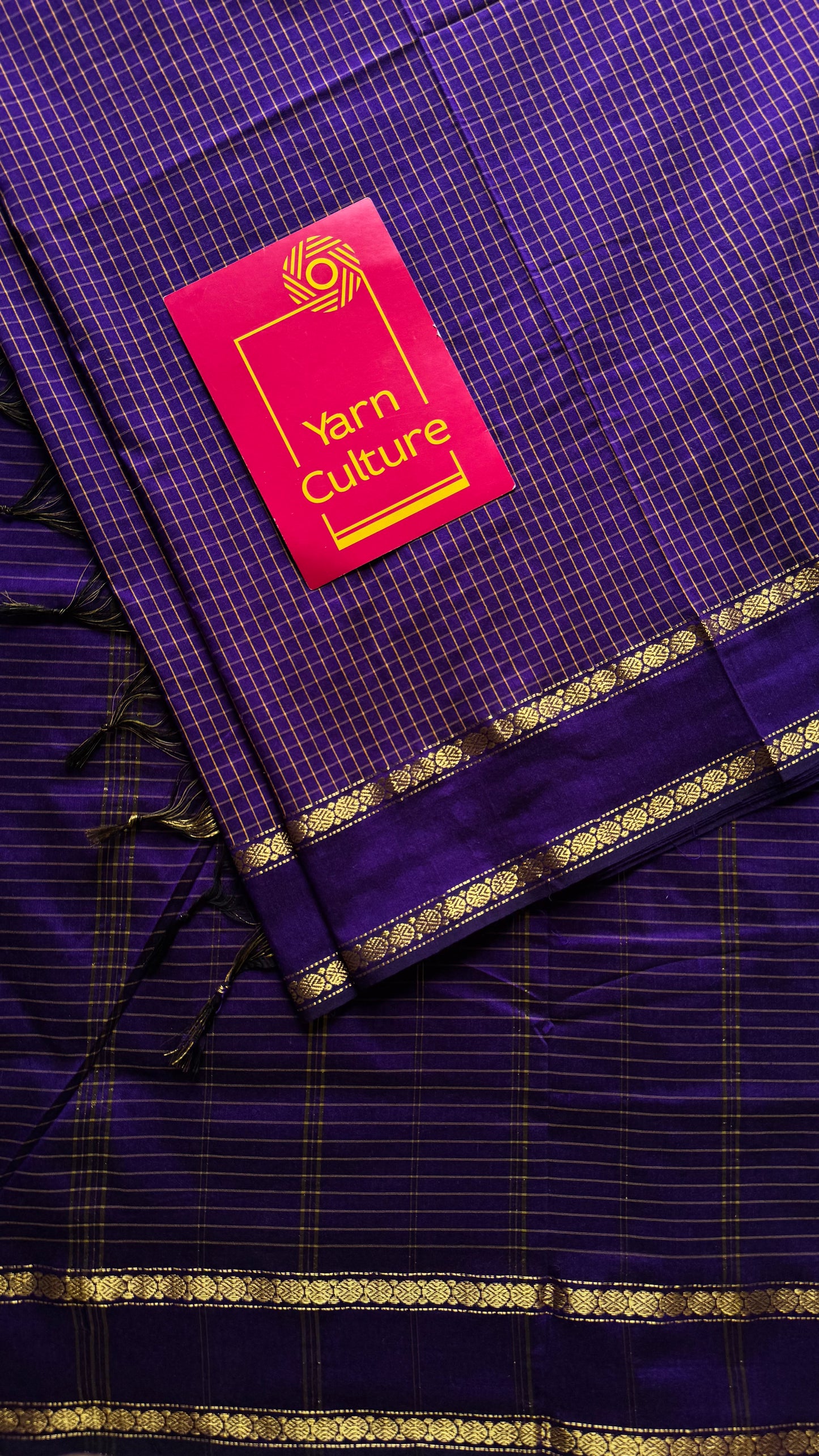 Purple arani checks saree, cotton silk - YCCOTNMA275