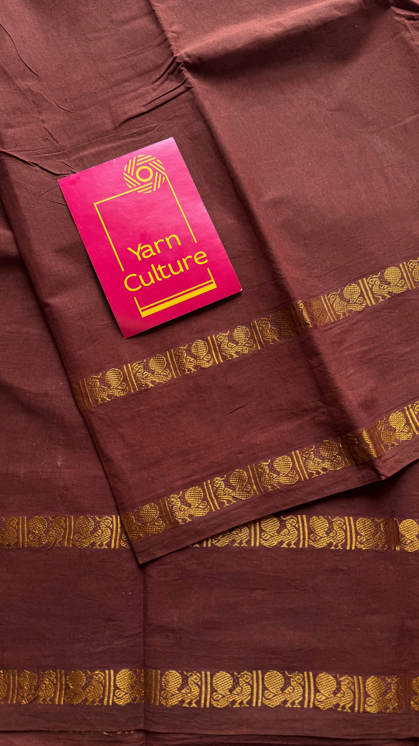 Brown rettaipettu peacock gap border, kattuchayam dyed madurai cotton saree  - YCCOTNMSAP96