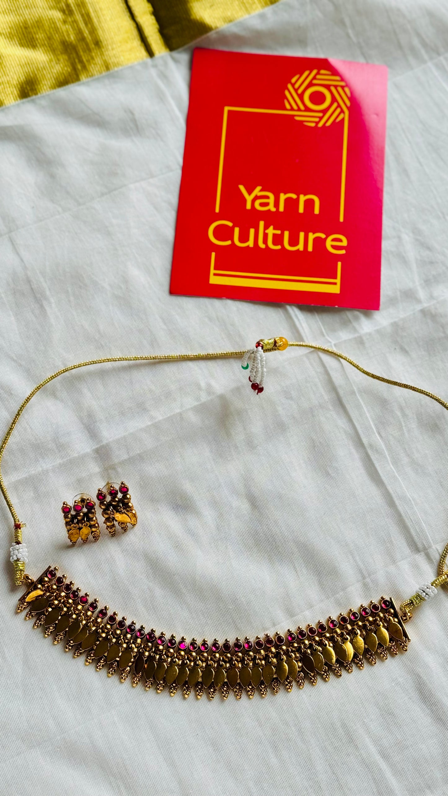 Elakkathali with ruby stones, with earrings - YCGPNP795