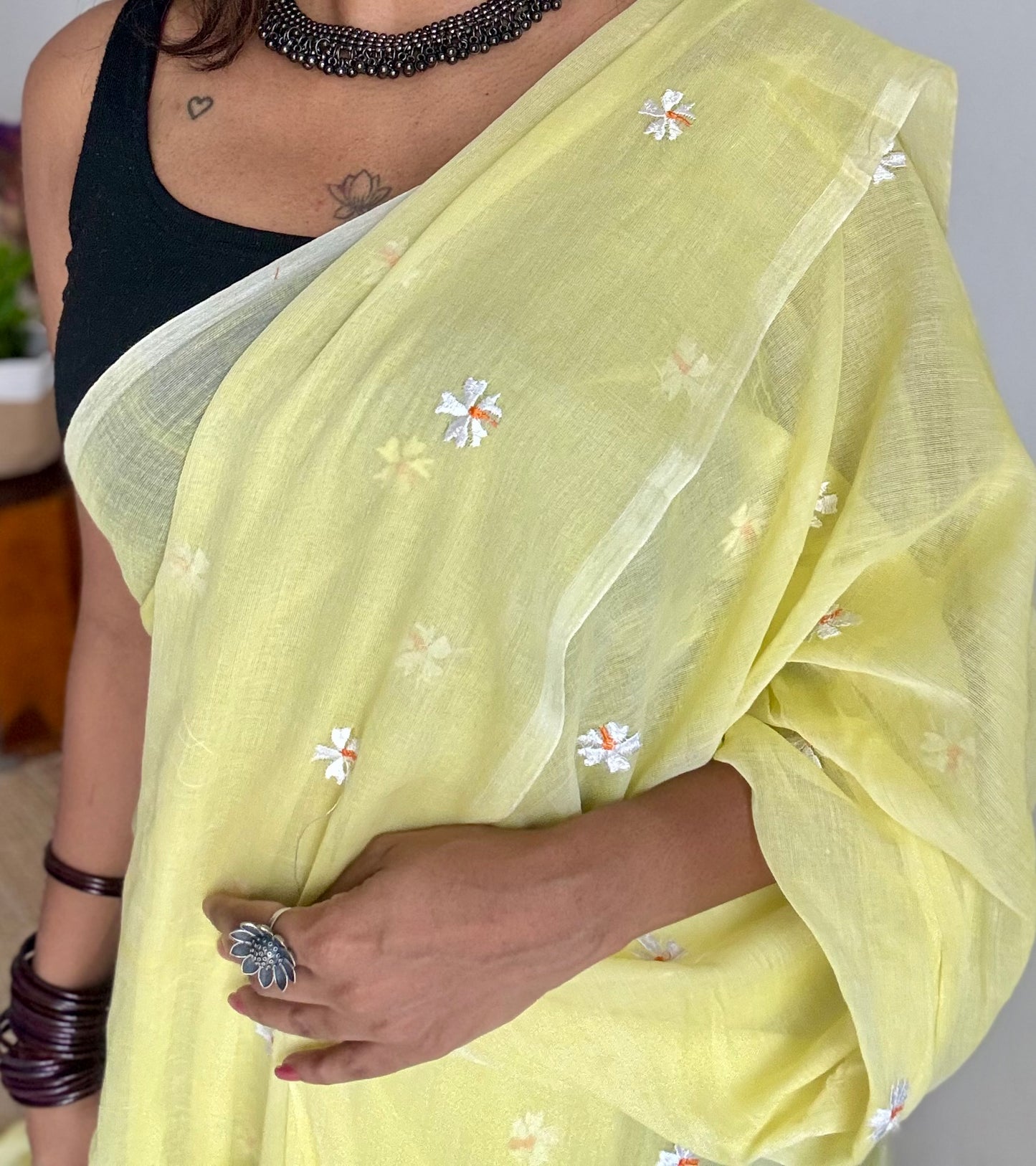 Light yellow parijat soft mul cotton saree  - YCBCMCAP29