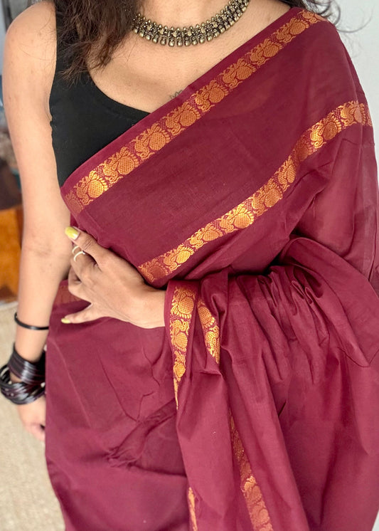 Maroon rettaipettu peacock double border - madurai kattuchayam - YCCOTNSEMS39