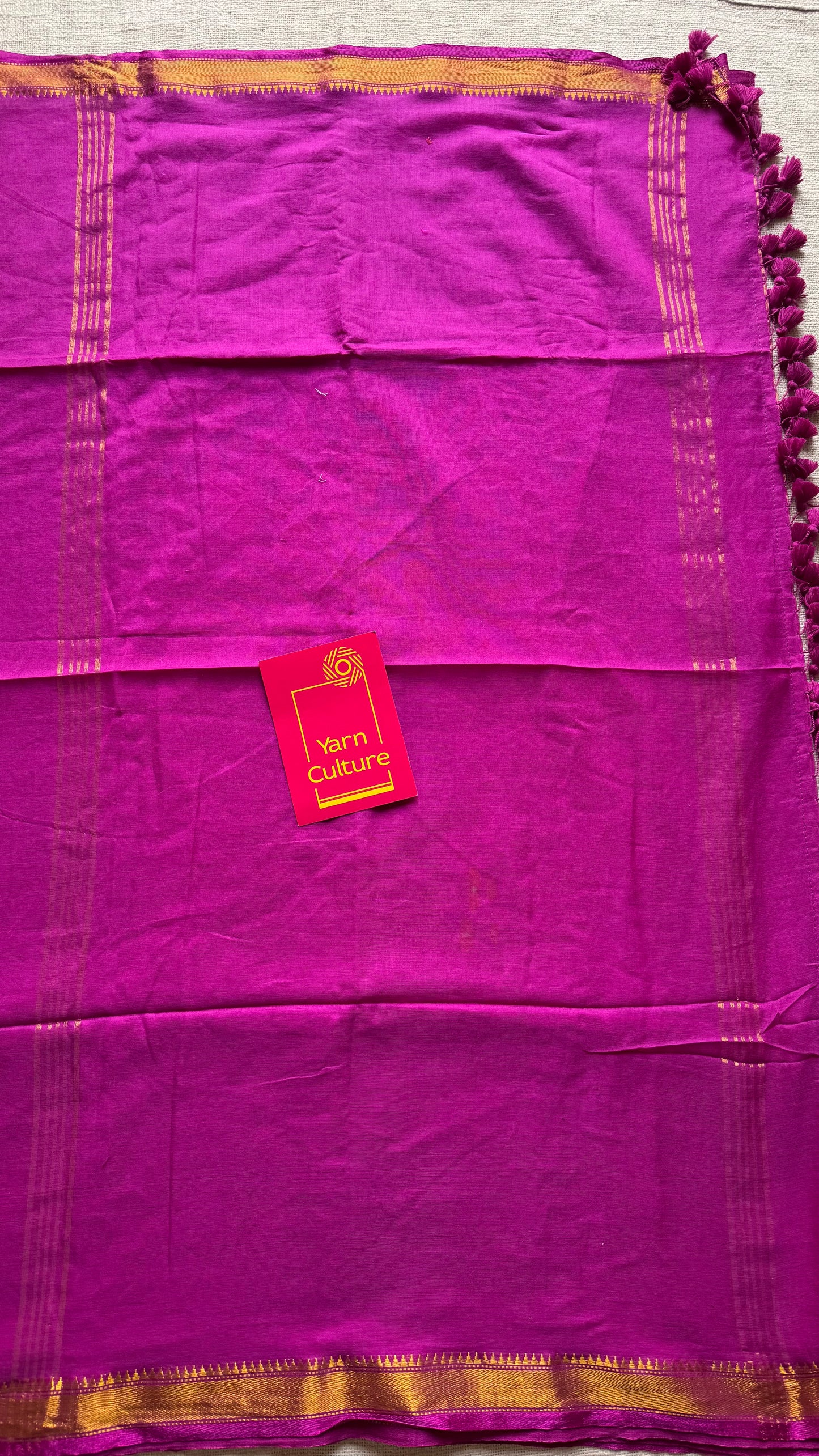 Purple pink soft cotton with maheswari gold zari border - YCBCMCFE214