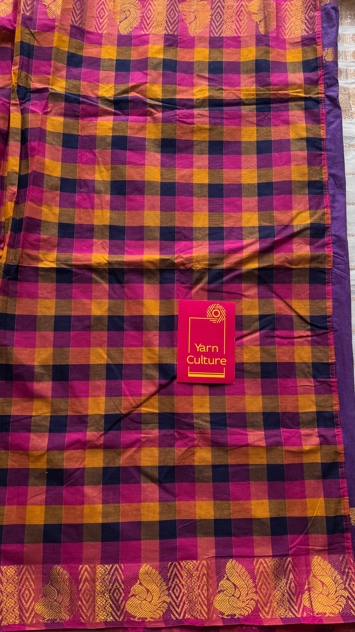 Purple with multicolour checks, sungudi and chettinad cotton half-half saree - YCCOTNIDOC34