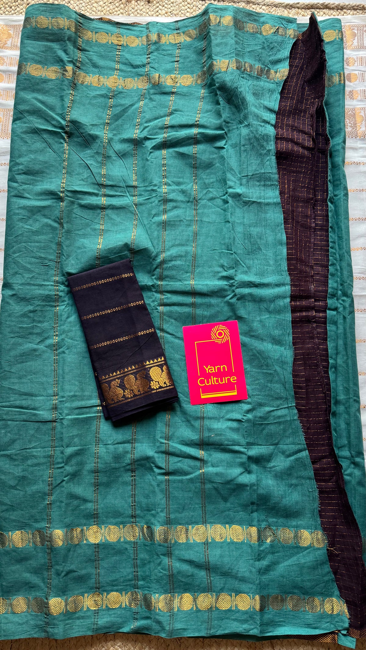 Mint green with brown, sungudi cotton half and half saree - YCCOTNIDOC154