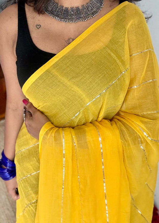 Yellow mul with silver sequins - YCBCMCLSE54