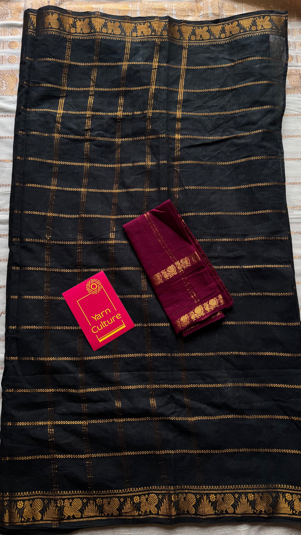Black with purple pink (vadamalli), sungudi cotton half-half saree - YCCOTNIDOC21