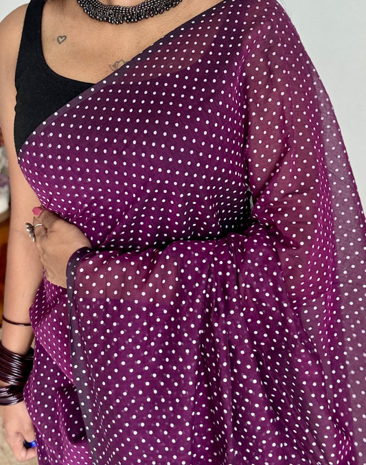 Purple with white polka dots mul cotton saree  - YCBCMCAP49