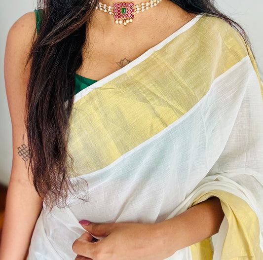 Pearl chain neckpiece with ruby green pendant, with earrings - YCGPNP779