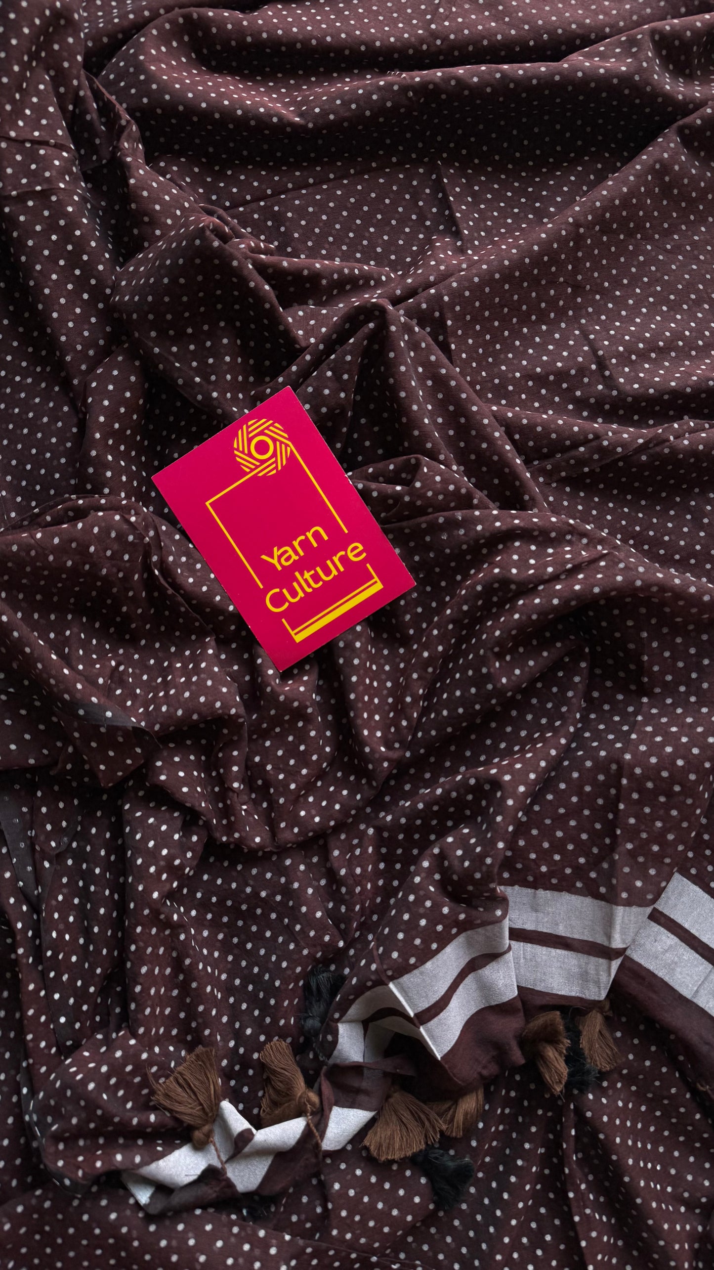 Brown with white polka dots mul cotton saree  - YCBCMCAP54