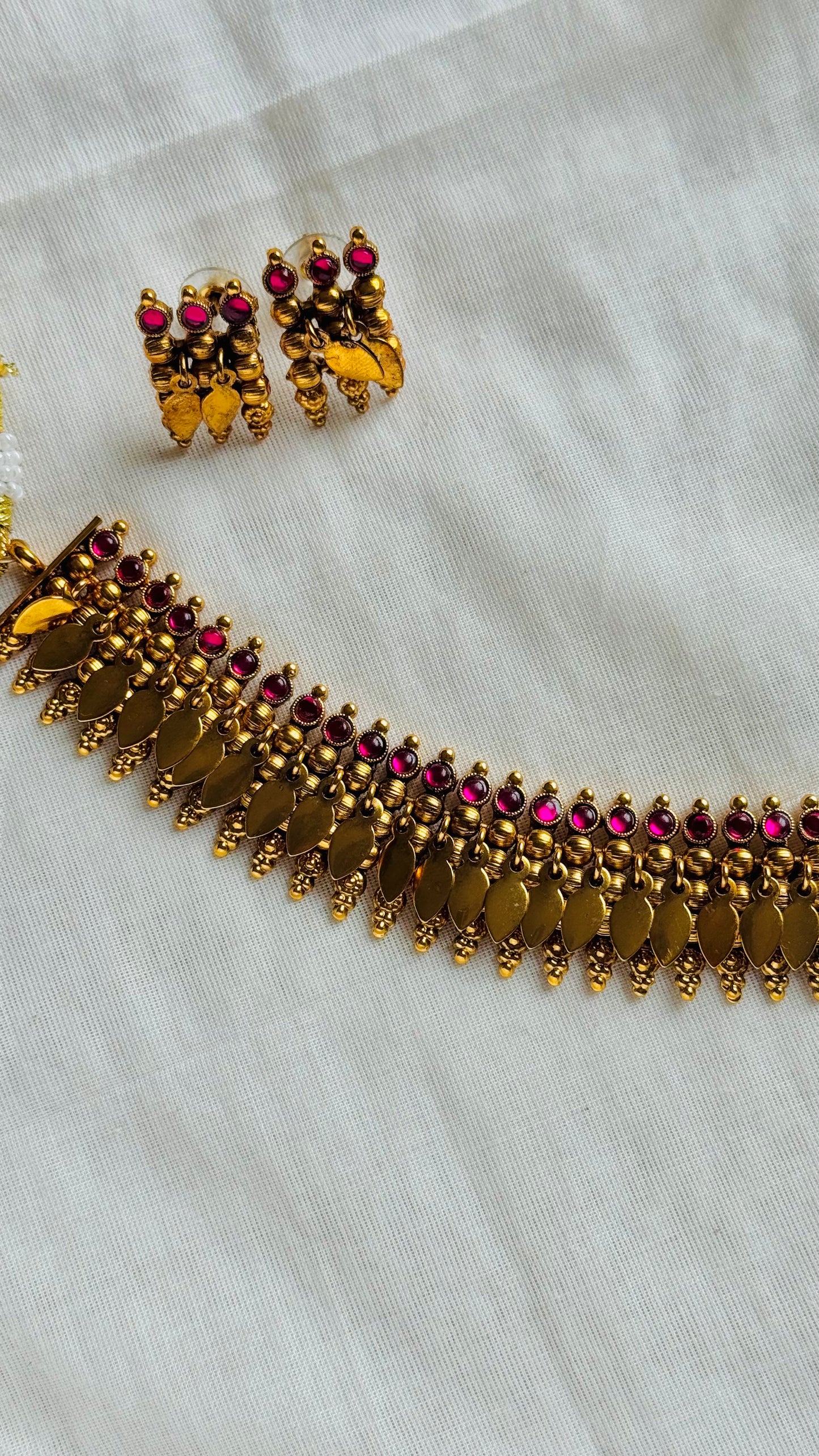 Elakkathali with ruby stones, with earrings - YCGPNP795
