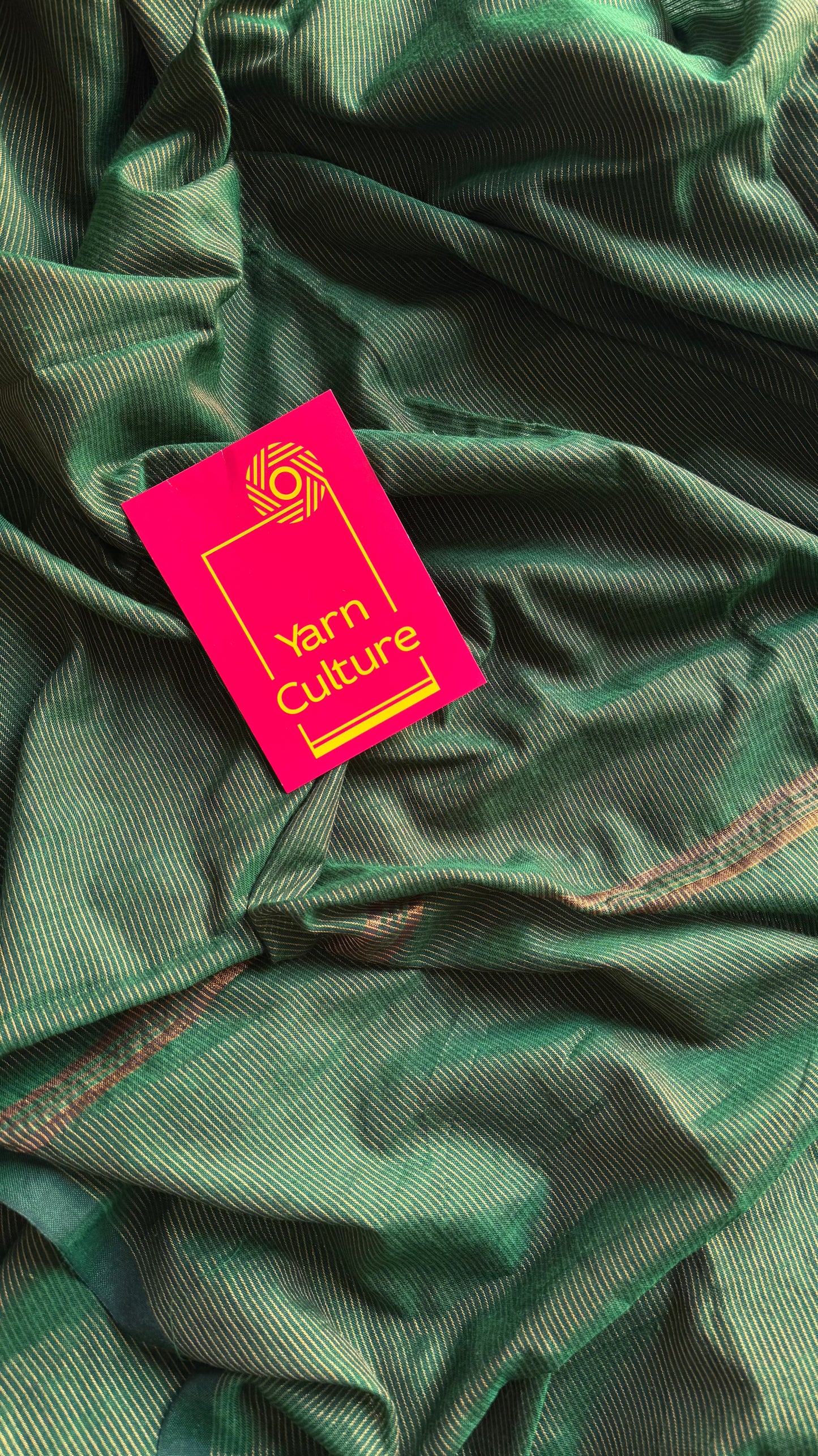 Dark green, gold zari stripes, soft cotton - YCBCKCZDE107