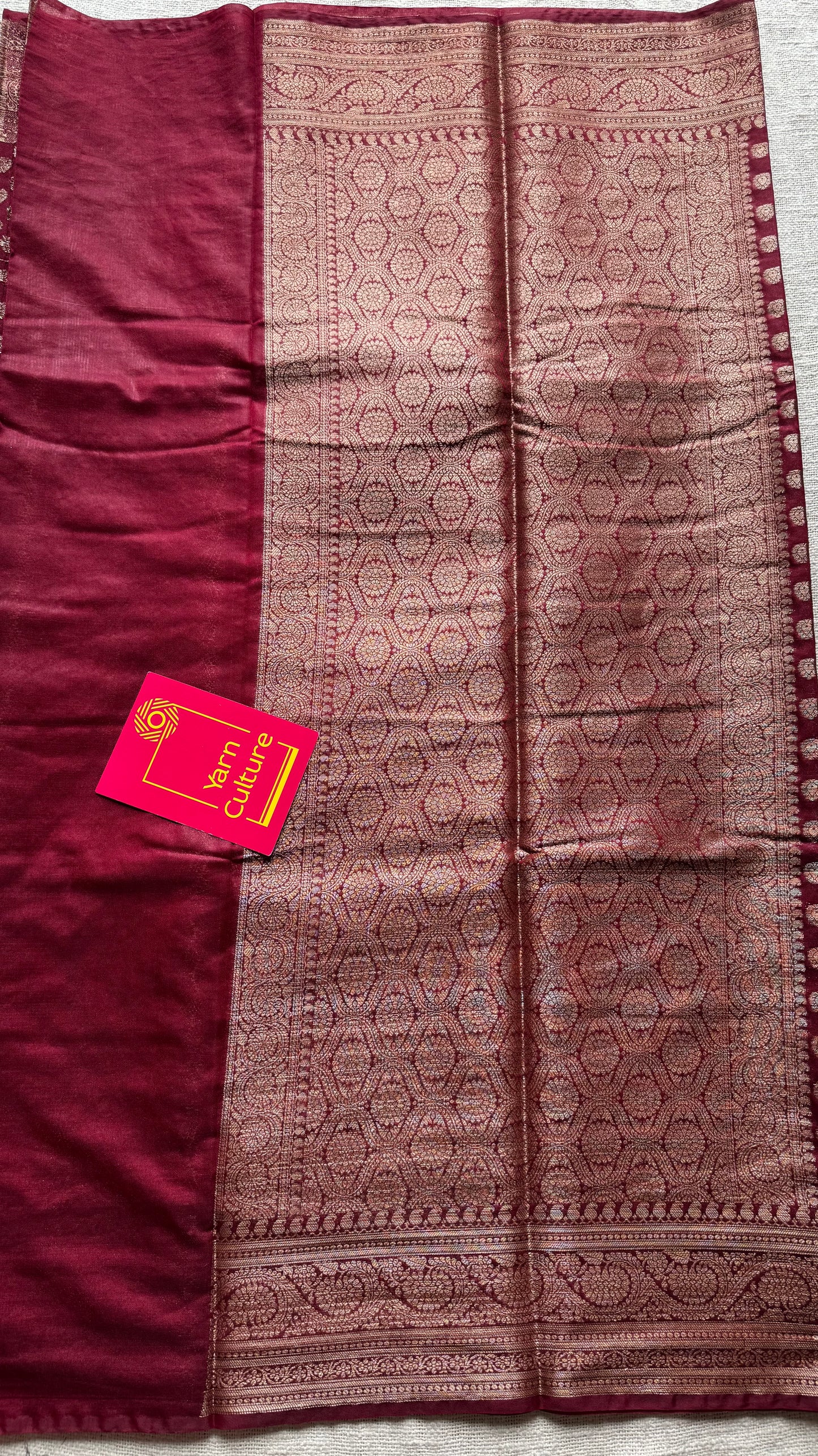 Ruby - Maroon with a slight hint of pink, antique gold zari, Banarasi semi georgette - YCBLFEGAGZ16