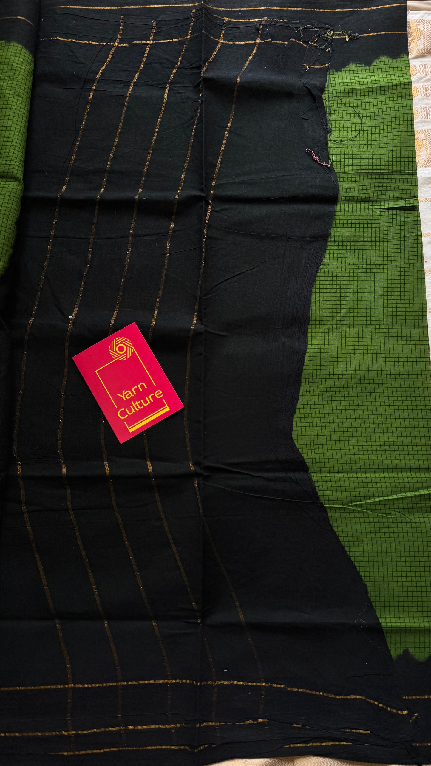 Green with black contrast, checkered kattuchayam dyed madurai cotton saree - YCCOTNMA233