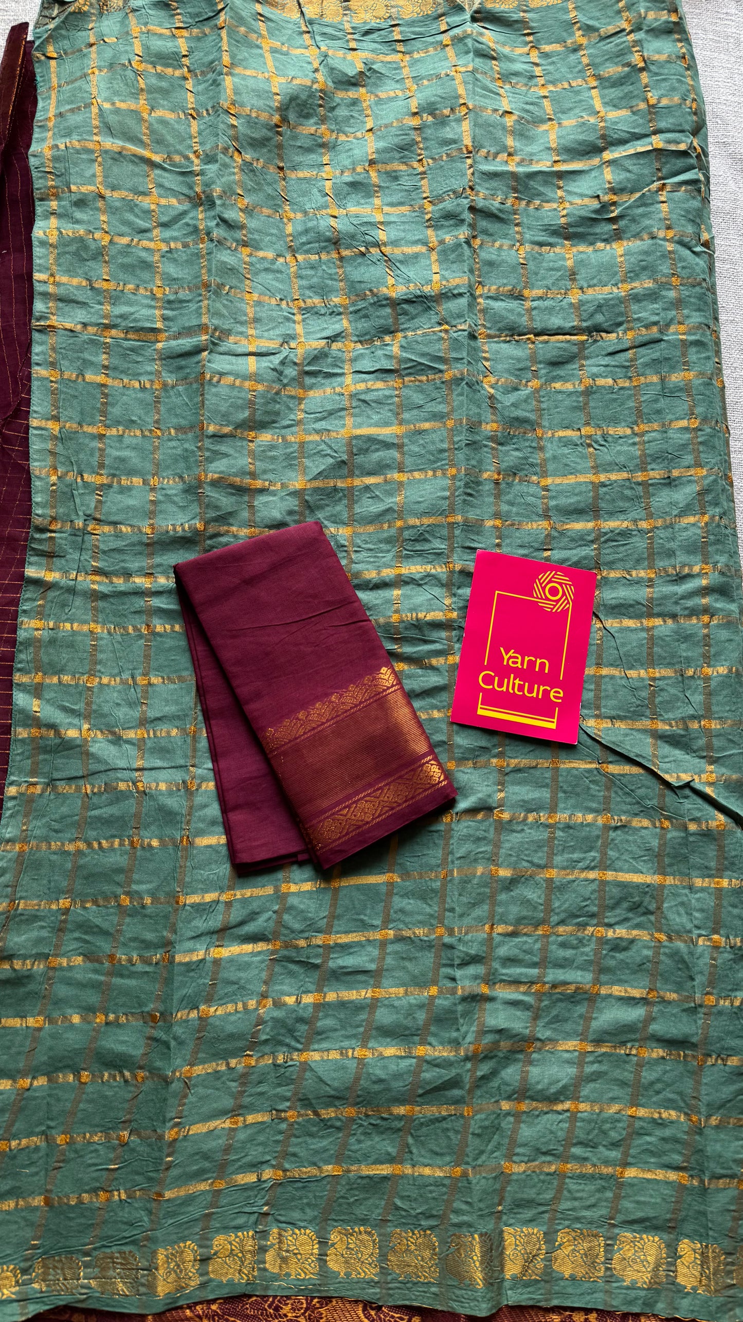 Mint green with maroon, sungudi cotton half-half saree - YCCOTNMSFE363