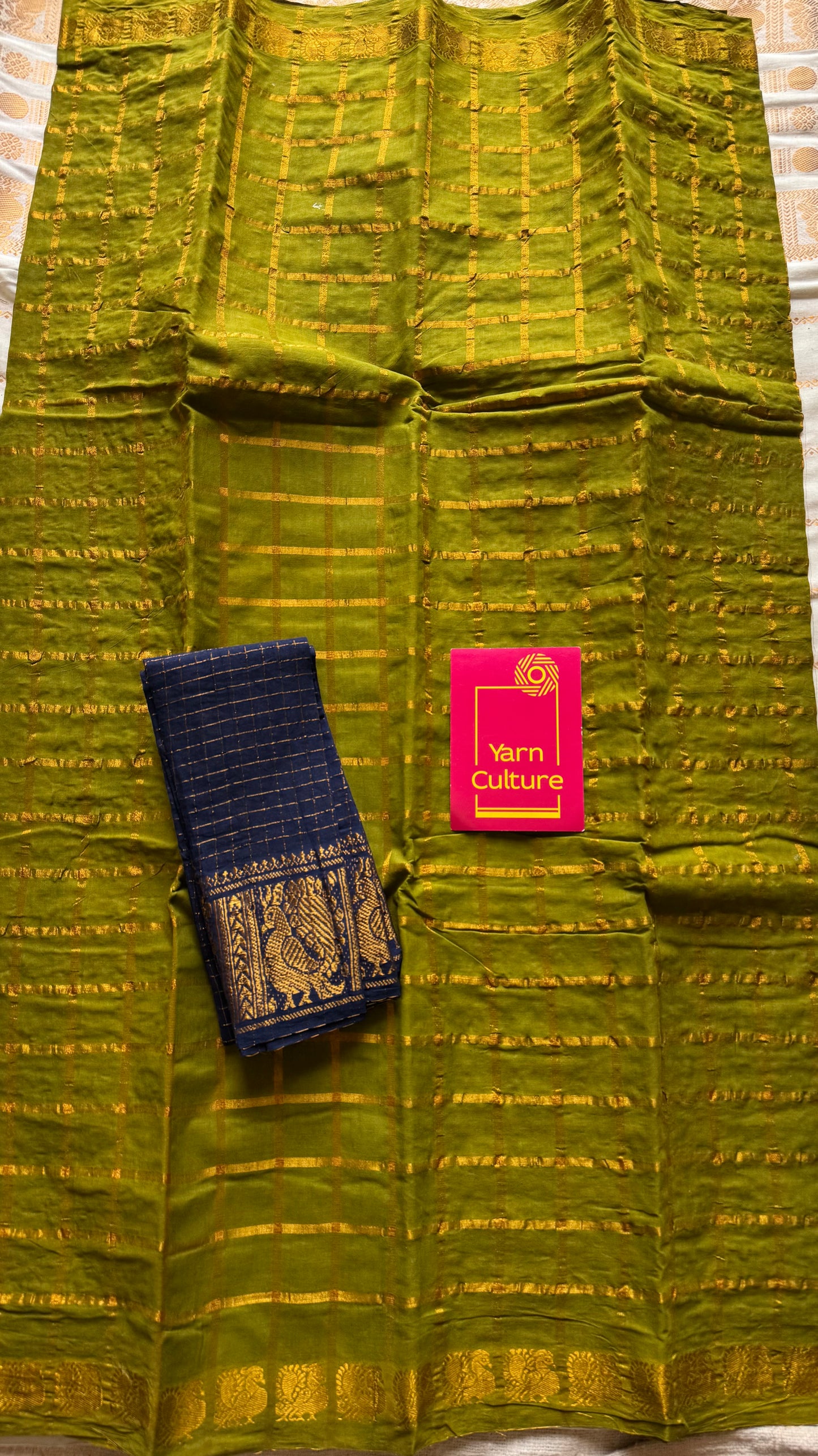 Parrot green pavithra kattam kattuchayam dyed madurai cotton saree - YCCOTNMSAP190