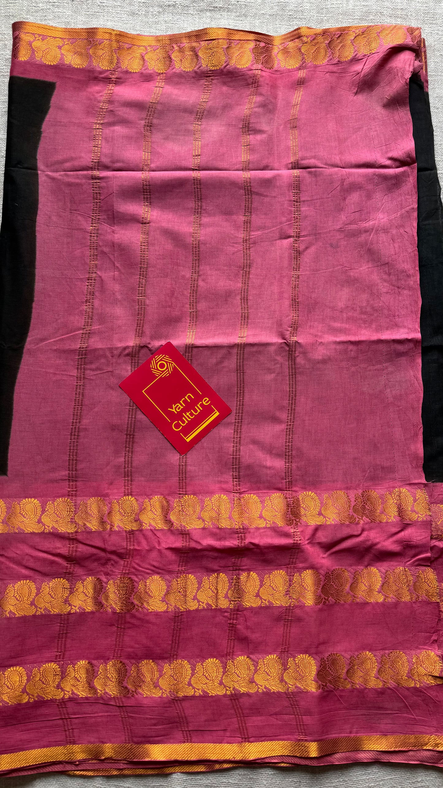 Dark green and pink sungudi with triple peacock motif rettai pettu wide border - YCCOTNSEMS51