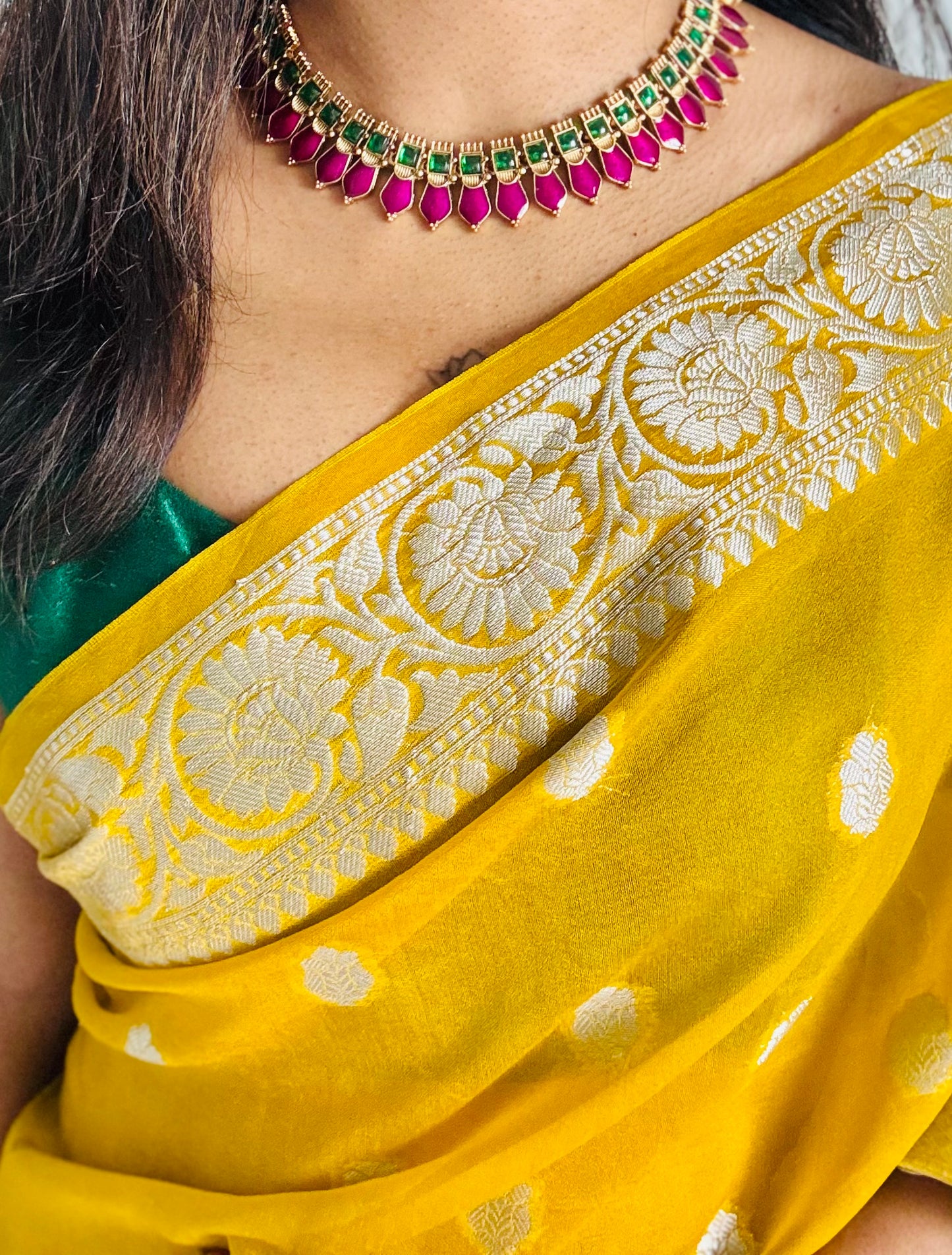 Red nagapadam neckpiece, with earrings - YCGPNP615