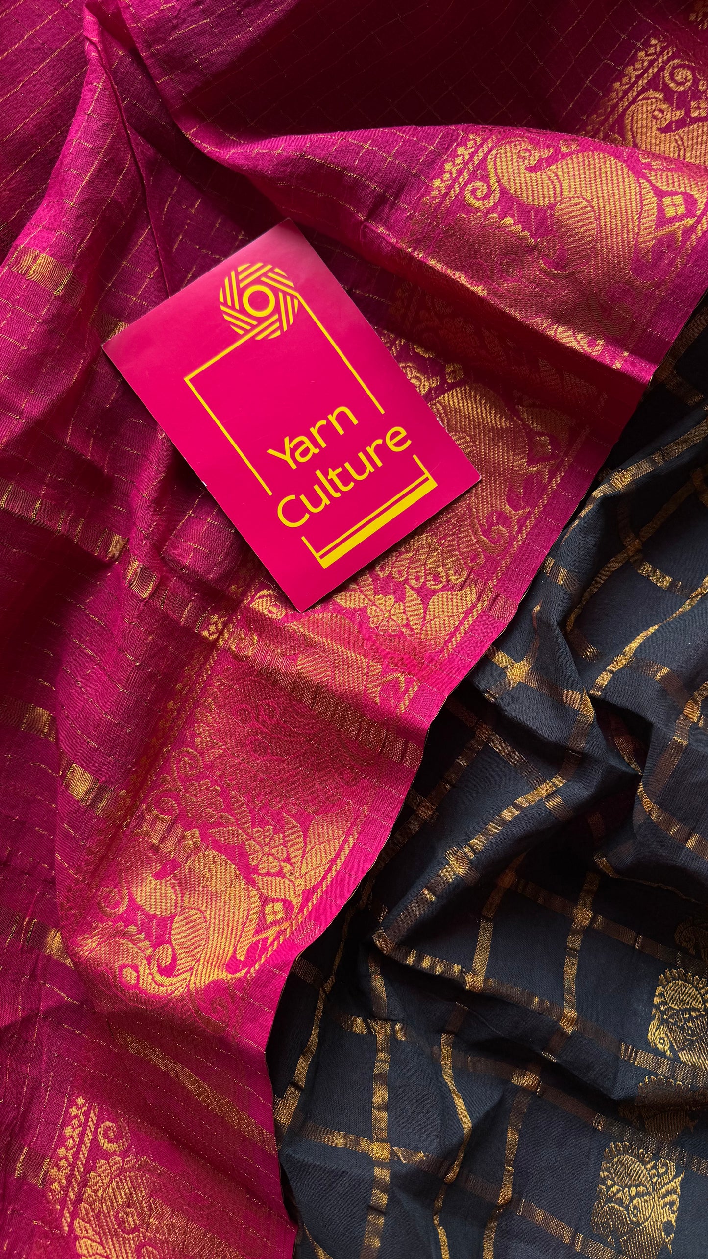Hot pink with black, sungudi cotton half-half saree - YCCOTNMSFE364