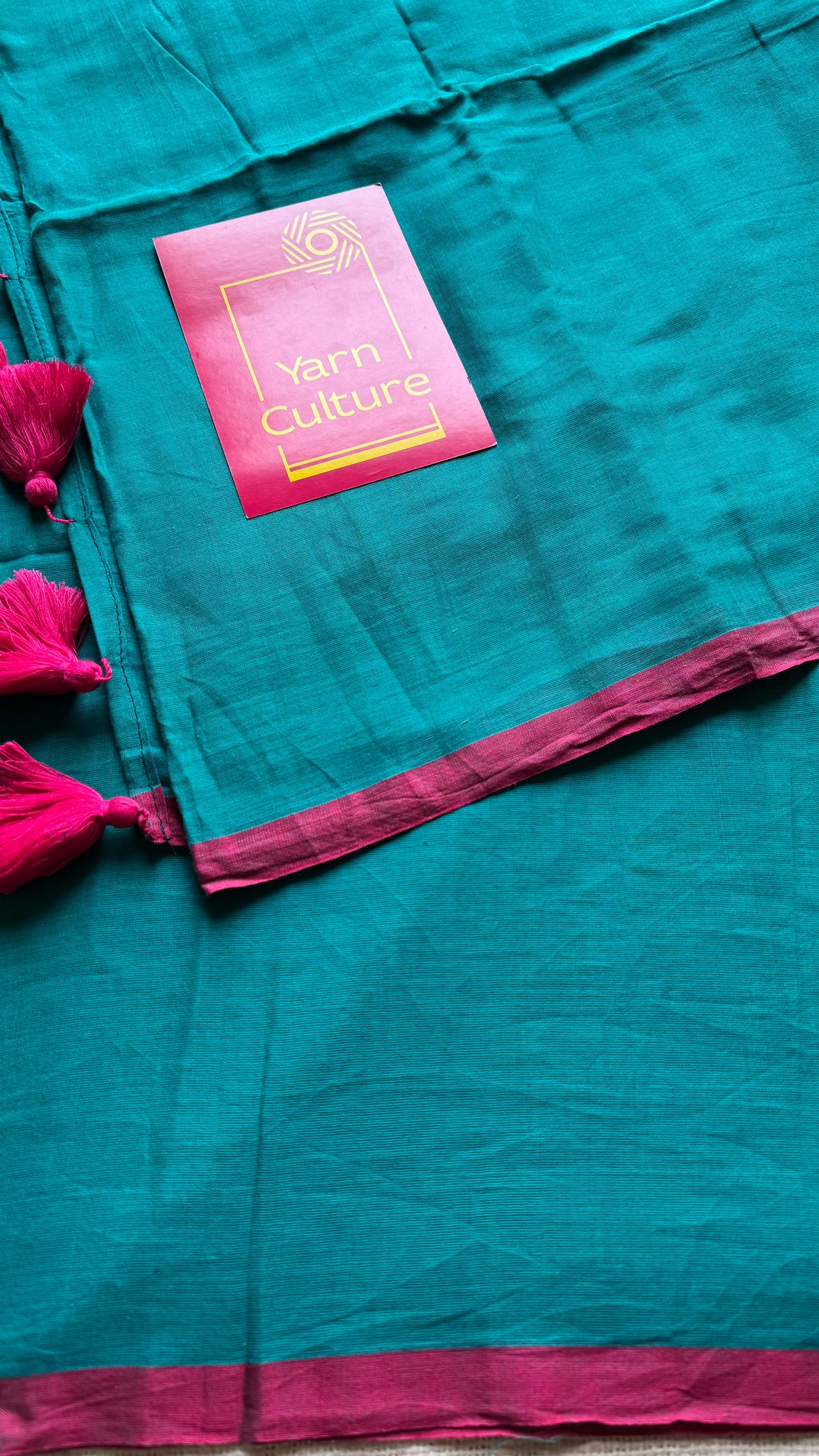 Dark cyan with ruby red border mul cotton saree - YCBCMCFE223