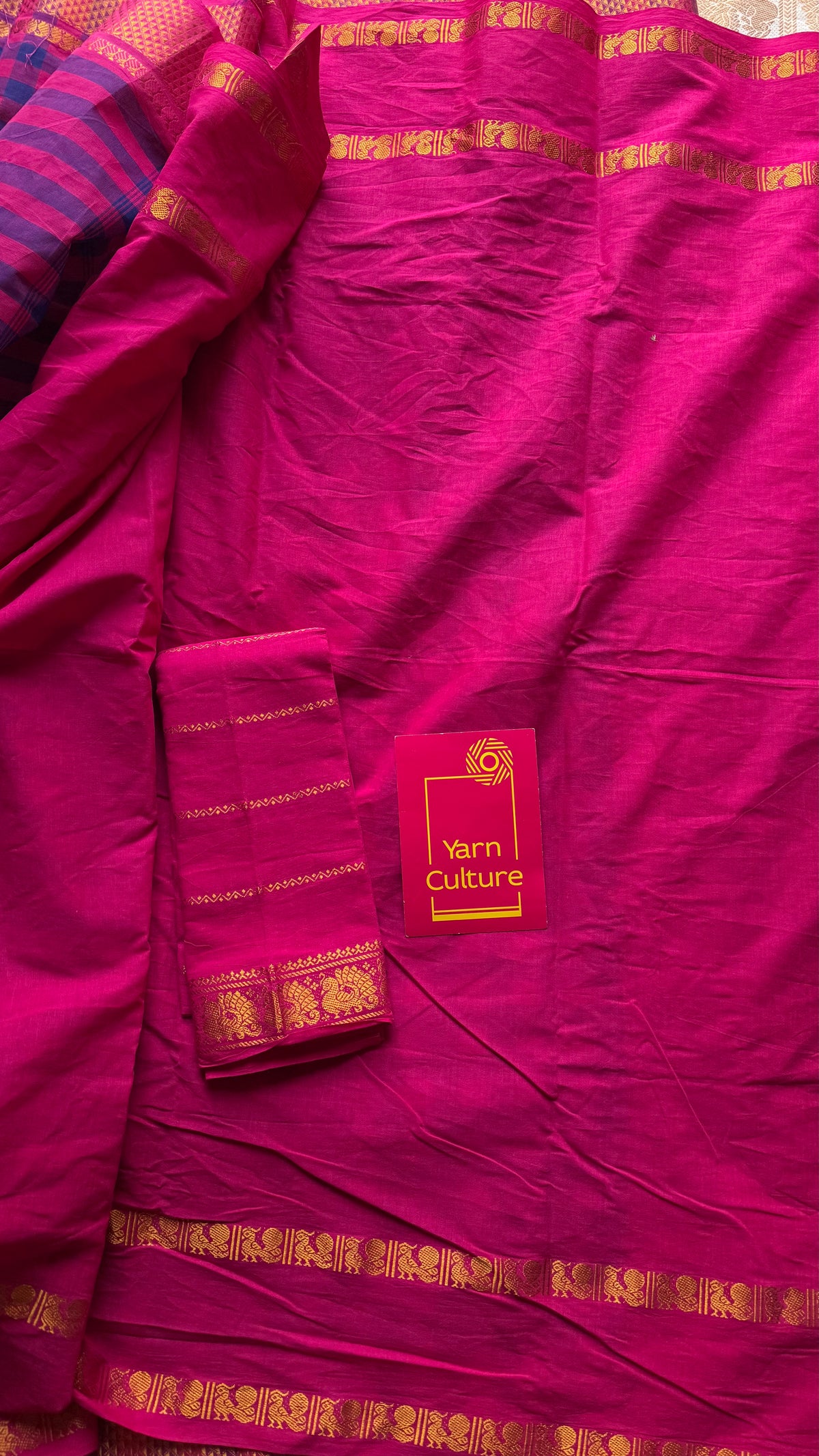 Multicoloured checks with hot pink, sungudi and chettinad cotton half and half saree - YCCOTNIDOC146