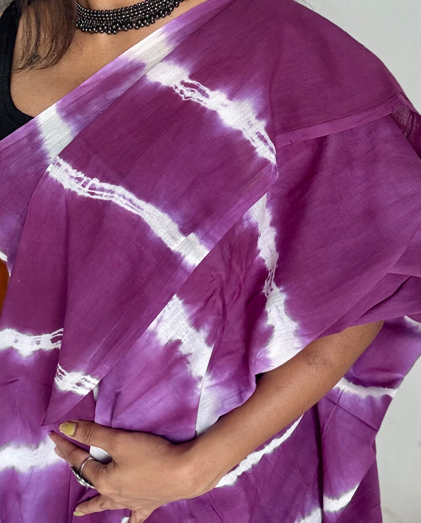 Purple with white tie and dye pattern, soft cotton saree - YCTORCMA04