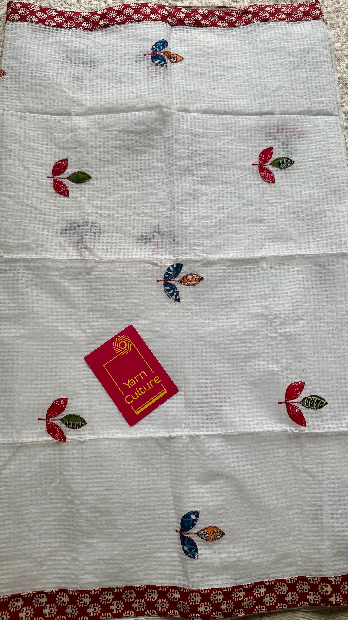 White kota with ajrakh cutwork and border - YCON25TORAK01