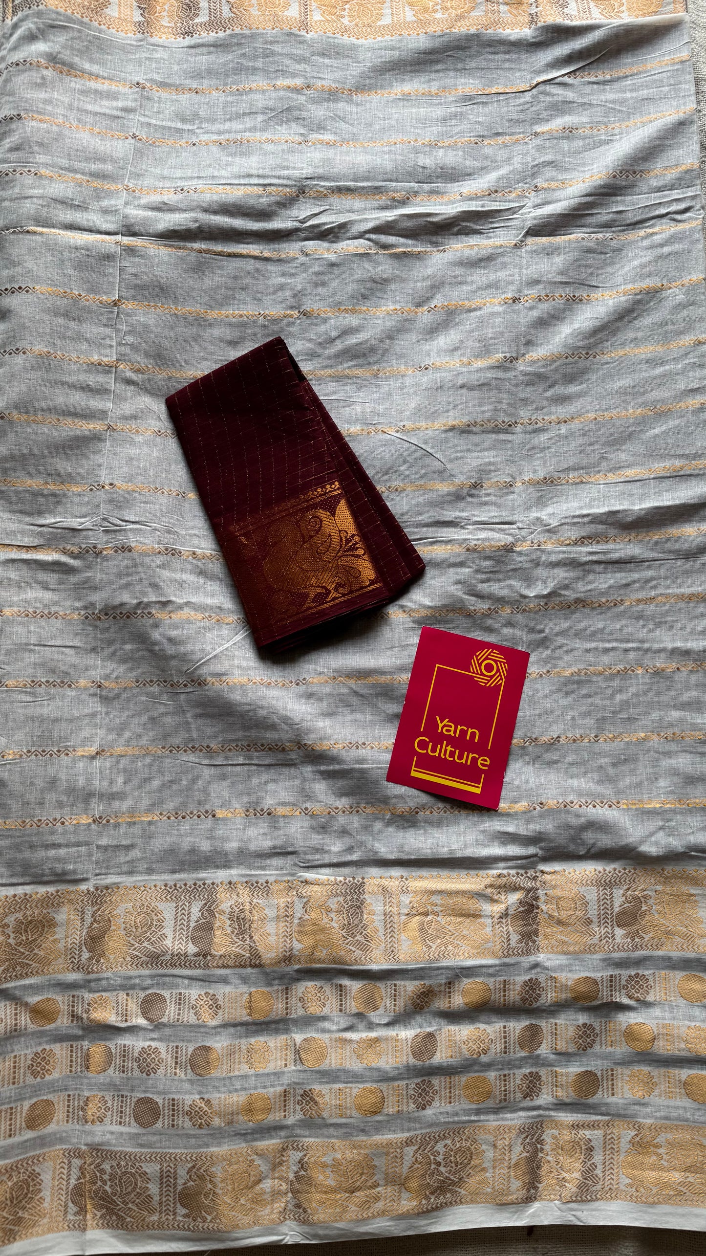 Maroon with cream, sungudi cotton half-half saree - YCCOTNMSFE355